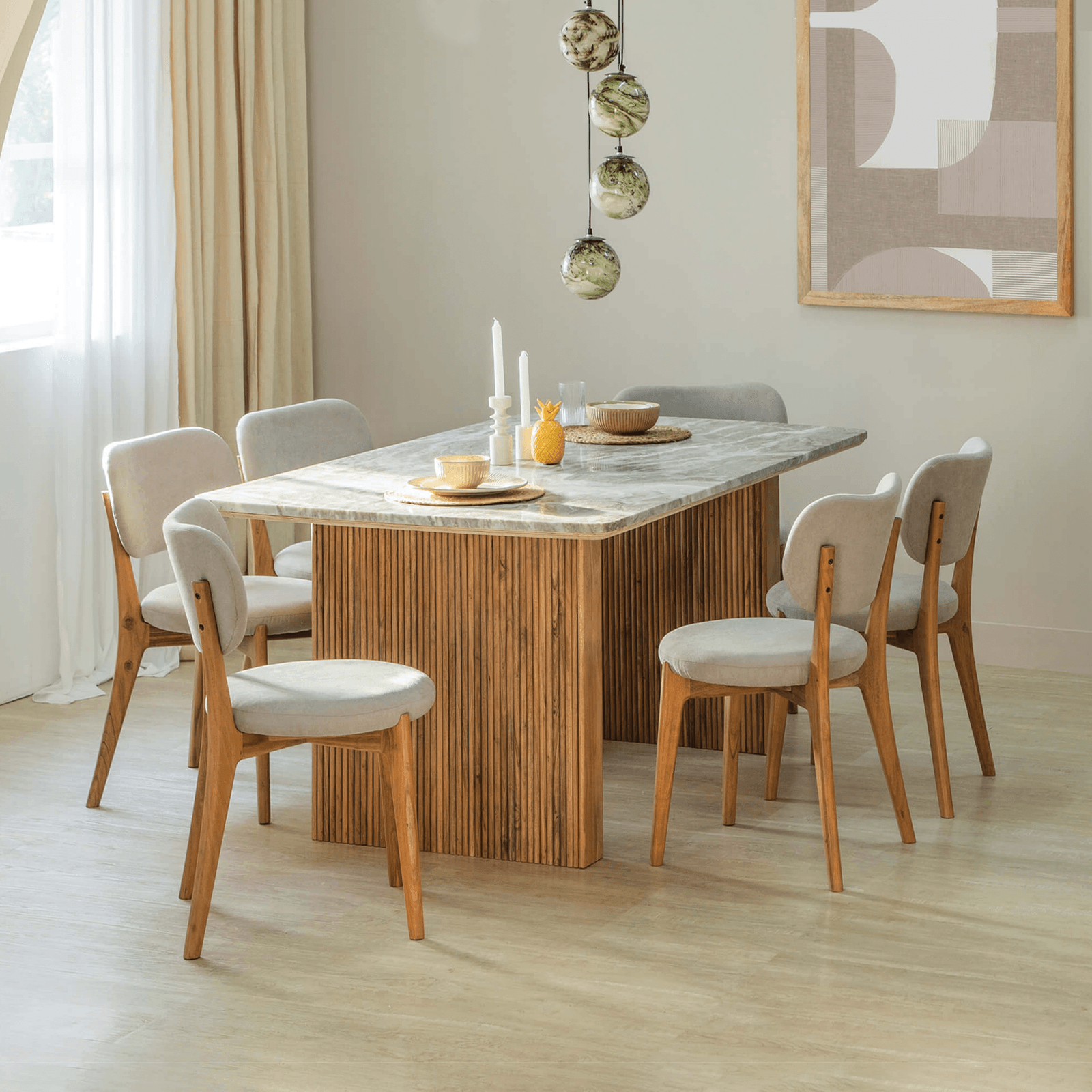 Hiro Marble Top Dining Table 6 seater. Orange Tree Home.