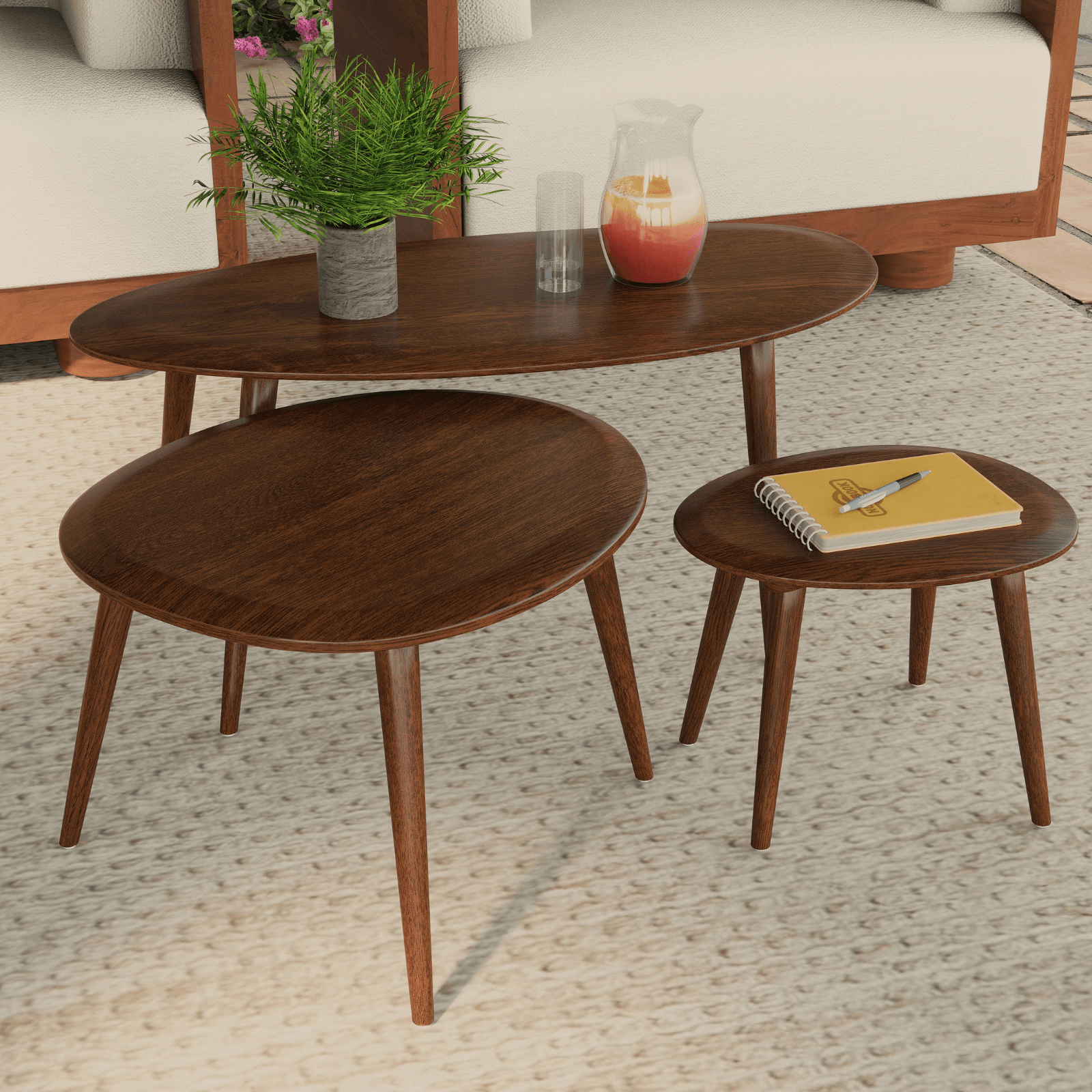 Pebble Wooden Nested Table Set of 3 in dark finish