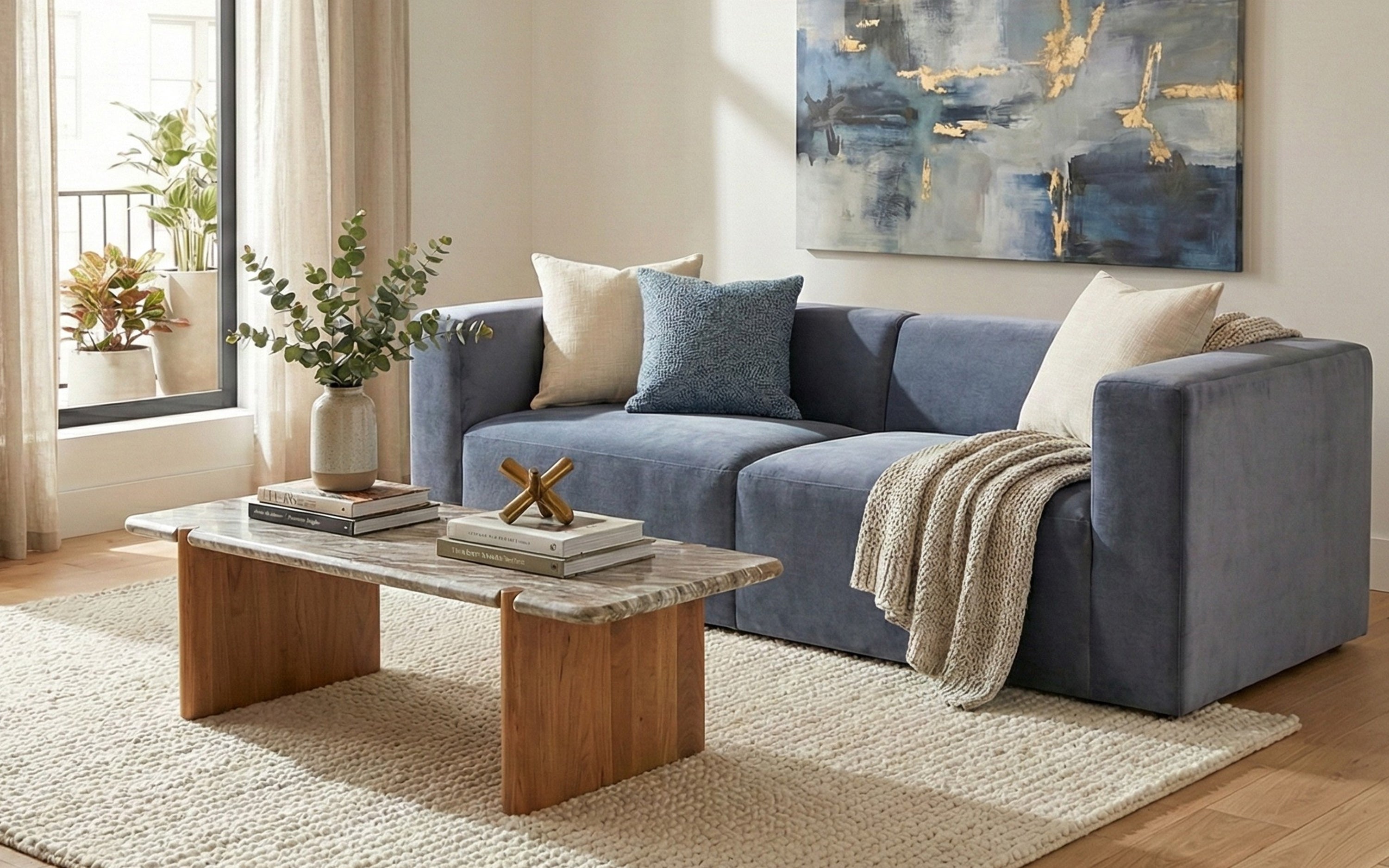 Bayo Blue 3-Seater Sofa in Lyric Blue Upholstery | living room sofa. - Orange Tree