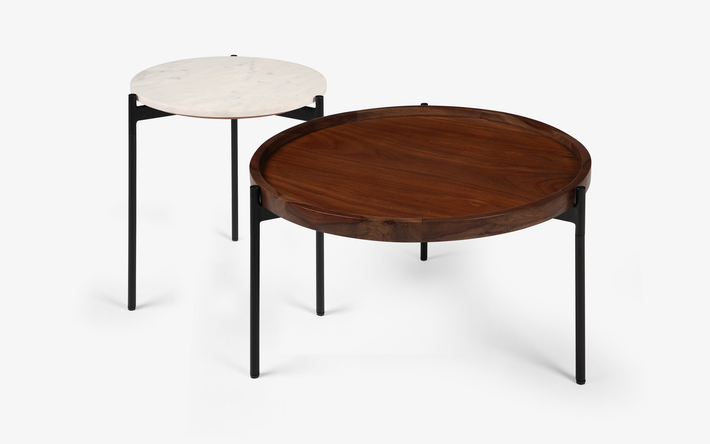 Throne Round Coffee Table Set of 2 | Marble Top Coffee table - with white background - Orange Tree