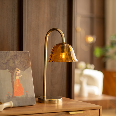 Brass table lamp in living room