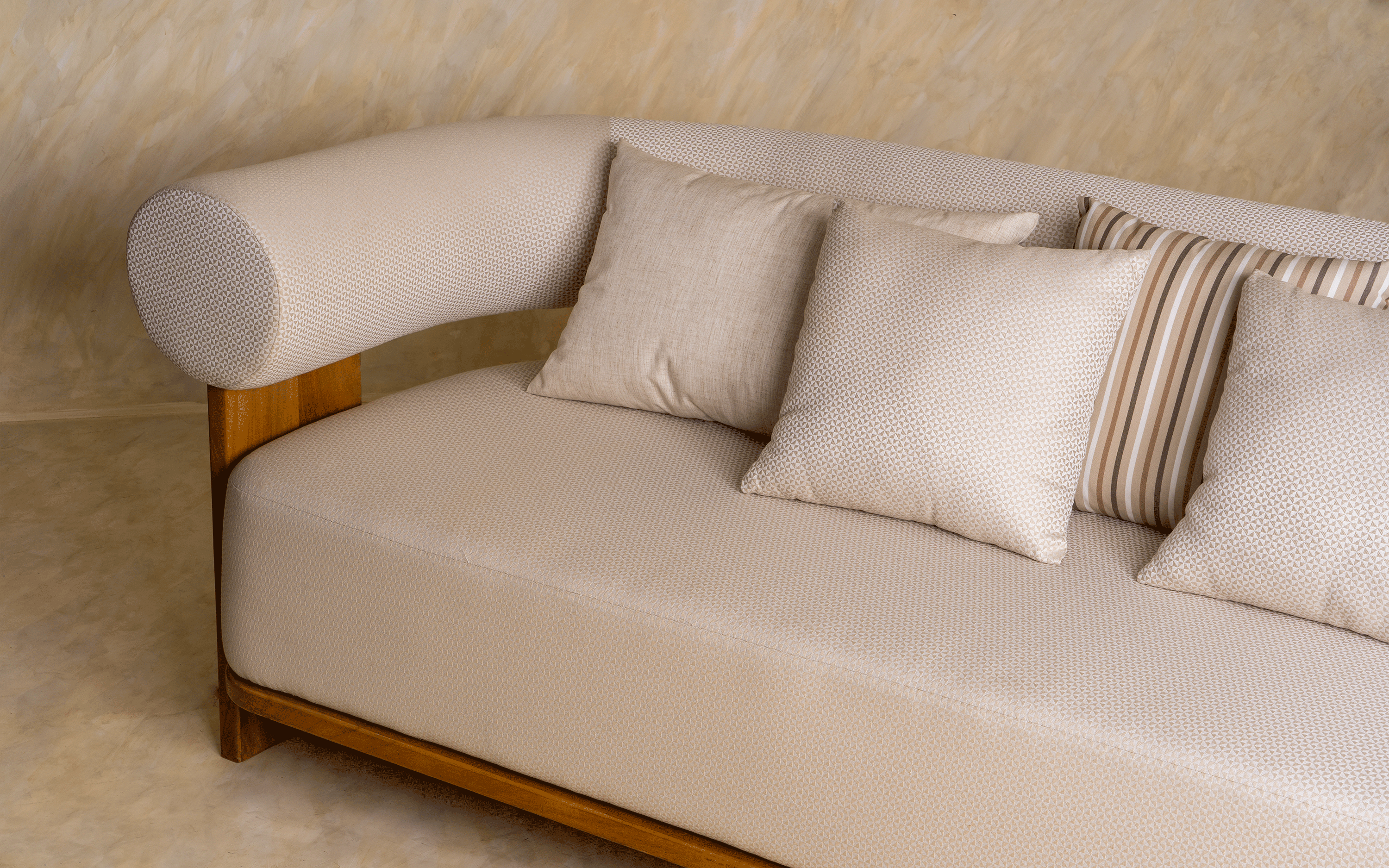Solace Outdoor 3 Seater Sofa - Close shot - from right angle - Orange Tree