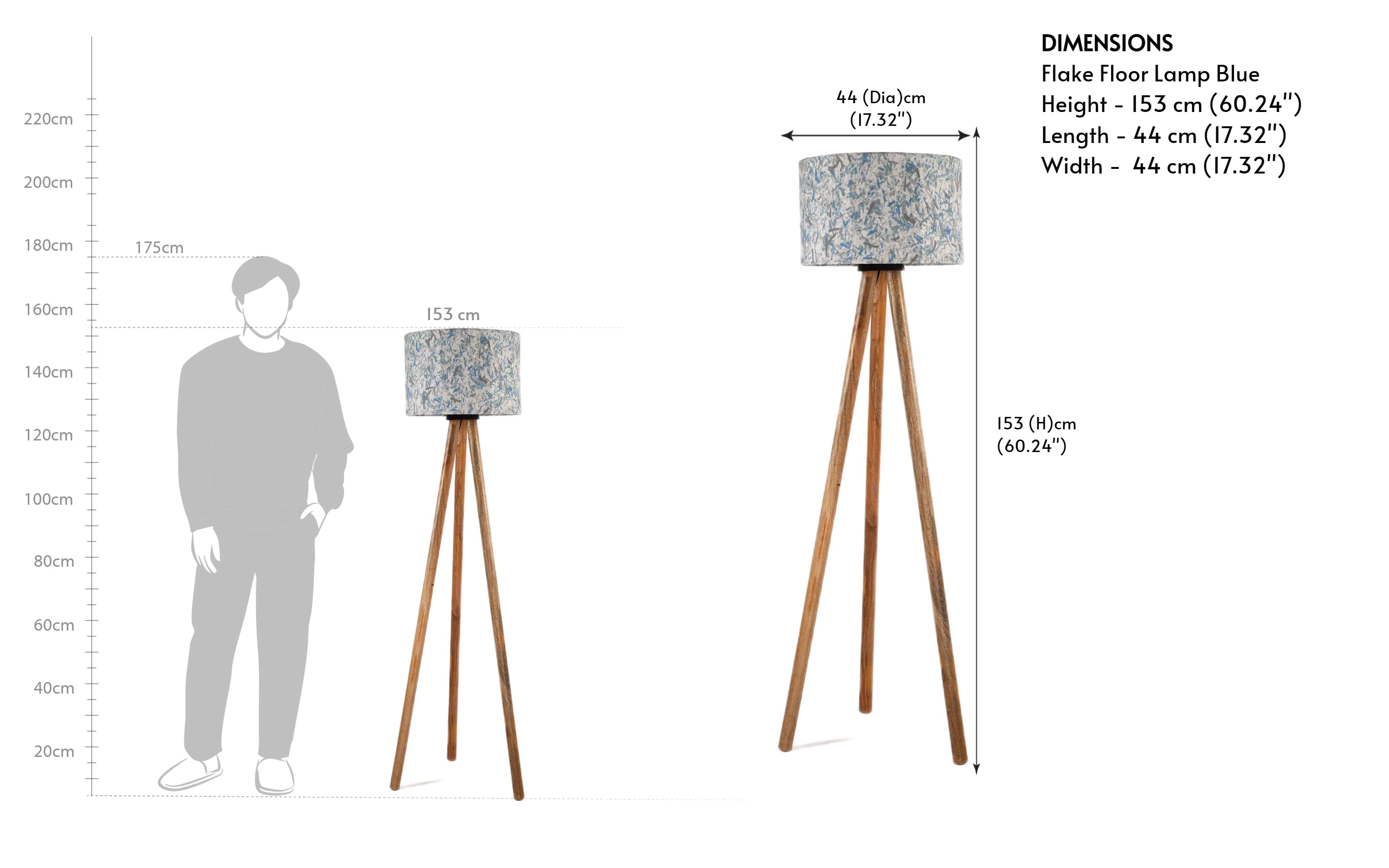 Flake Tripod Wooden Floor Lamp | Blue - Close shot - from right angle - Orange Tree