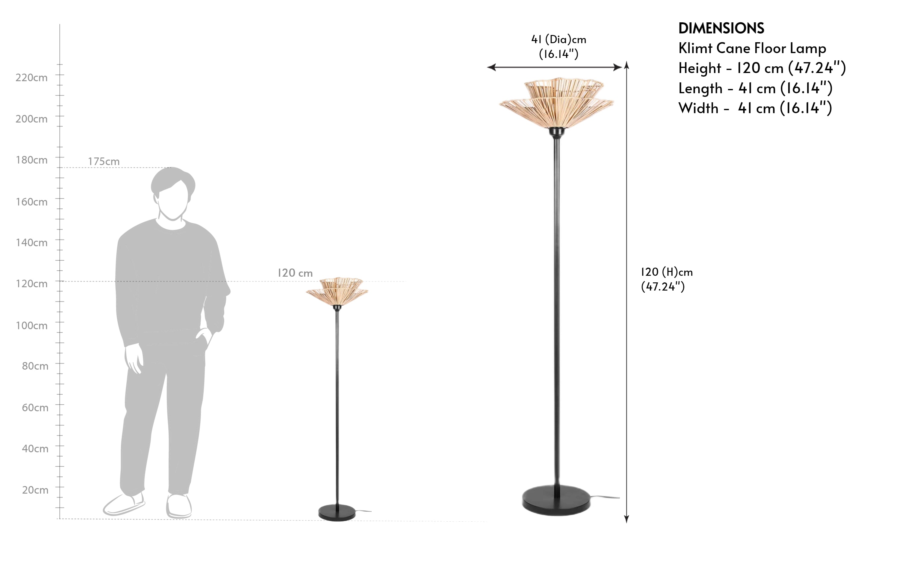 Klimt Cane Corner Floor Lamp | Metal Lamp - Close shot - from right angle - Orange Tree