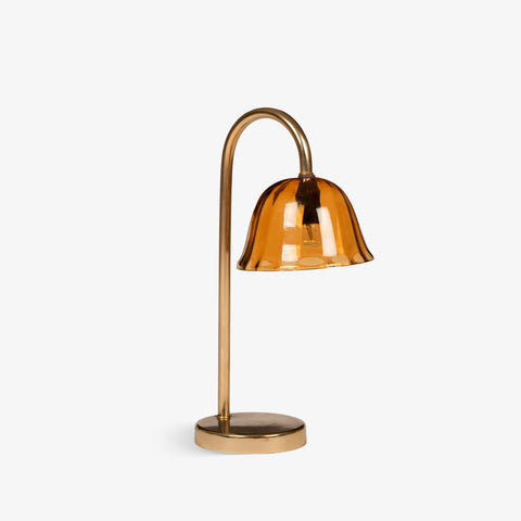 Front view of brass table lamp