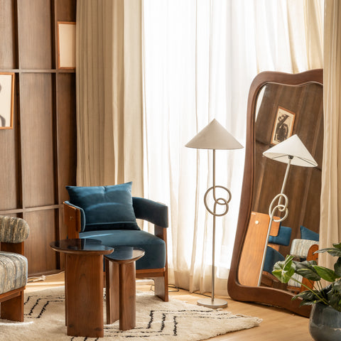 Modern geometric floor lamp in contemporary living room