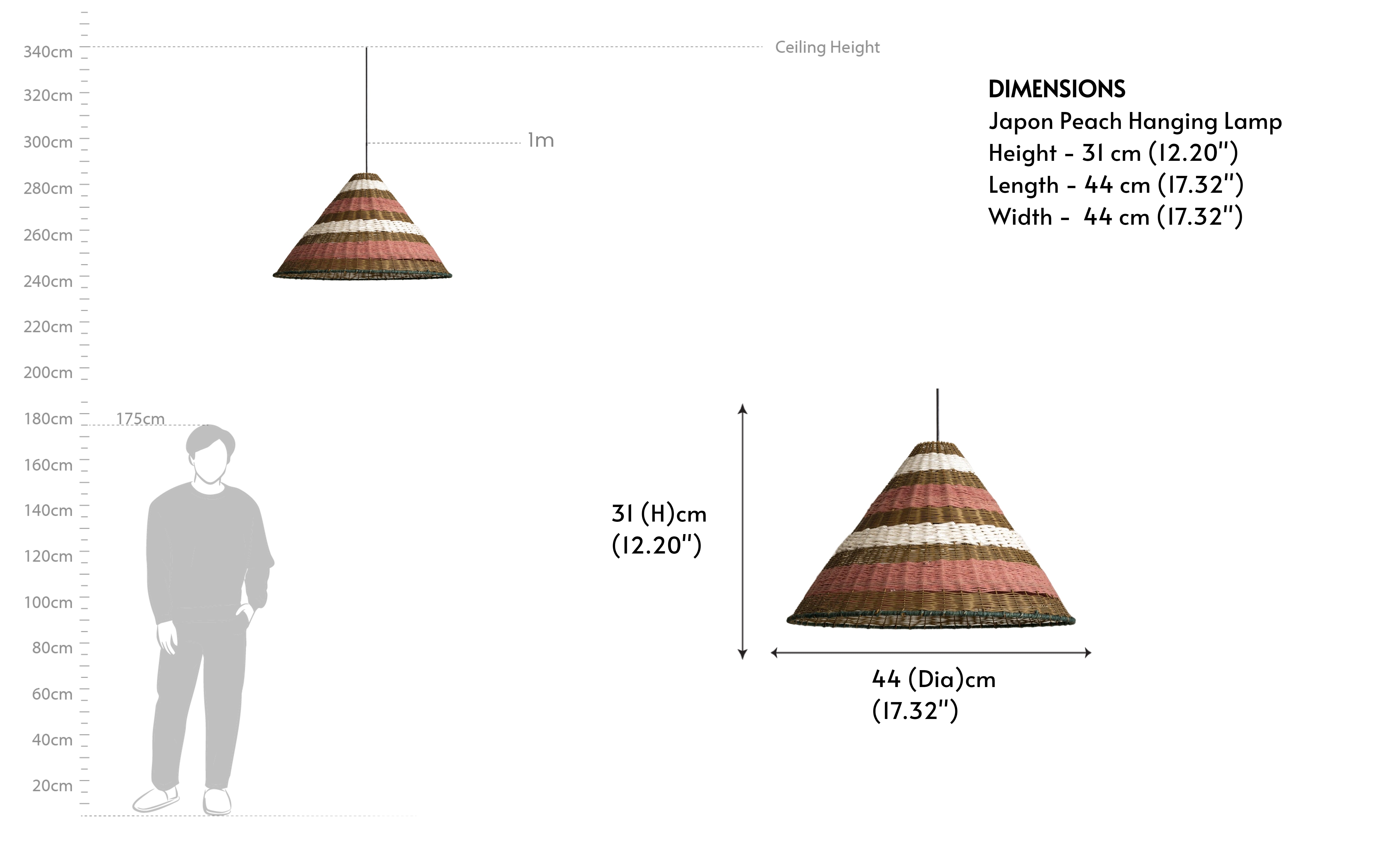 Buy Japon Peach Conical Rafia Hanging Lamp - Close shot - from right angle - Orange Tree