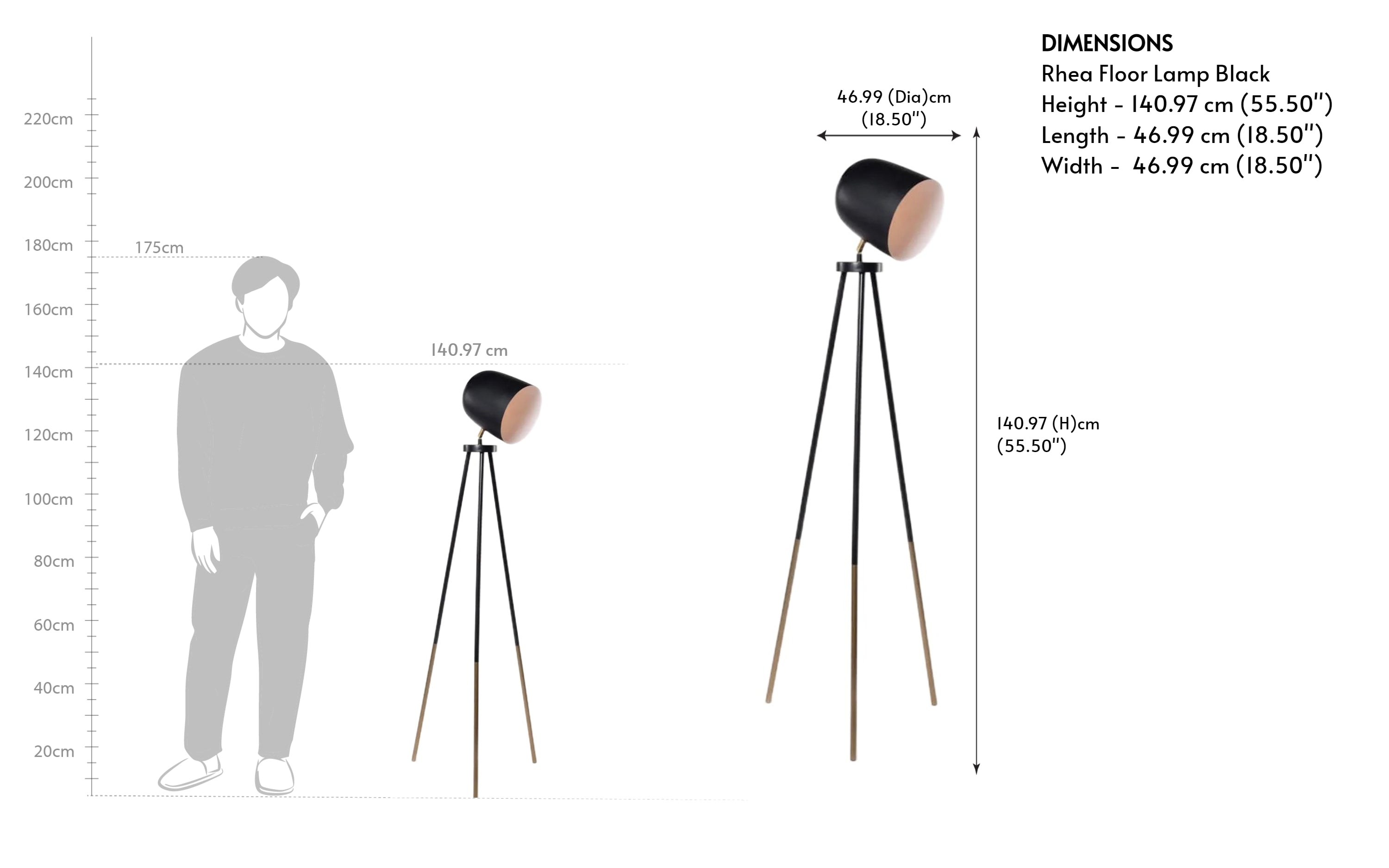 Rhea Floor Lamp Black - Close shot - from right angle - Orange Tree