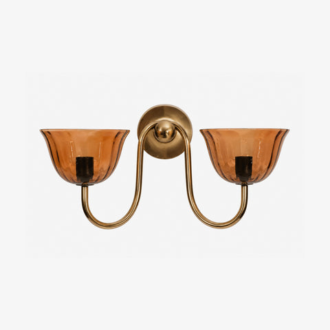 Studio shot of the two-light brass wall sconce isolated on a white background.