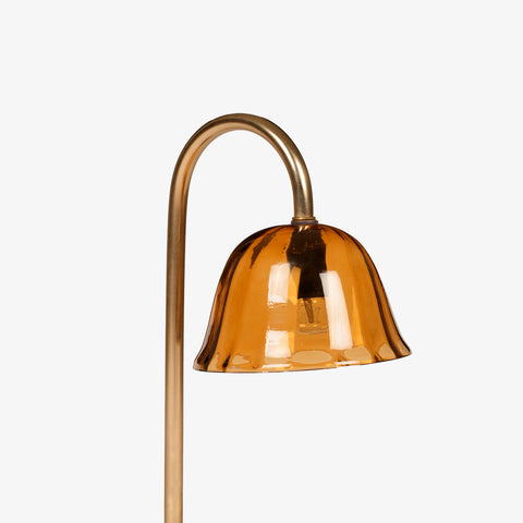 Close-up of brass table lamp shade
