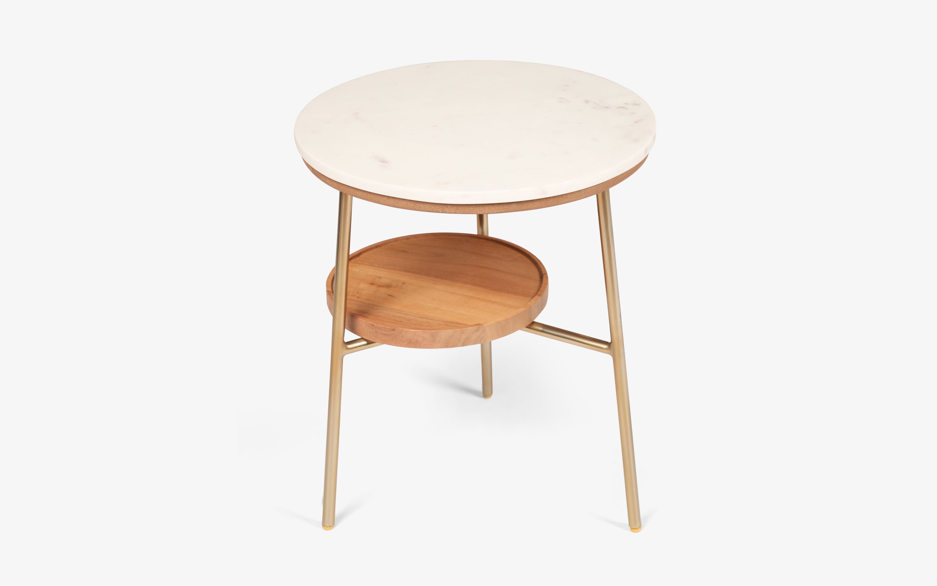 Marble Top Mable Side Table with Shelf | Gold Finish Metal Legs - with white background - Orange Tree
