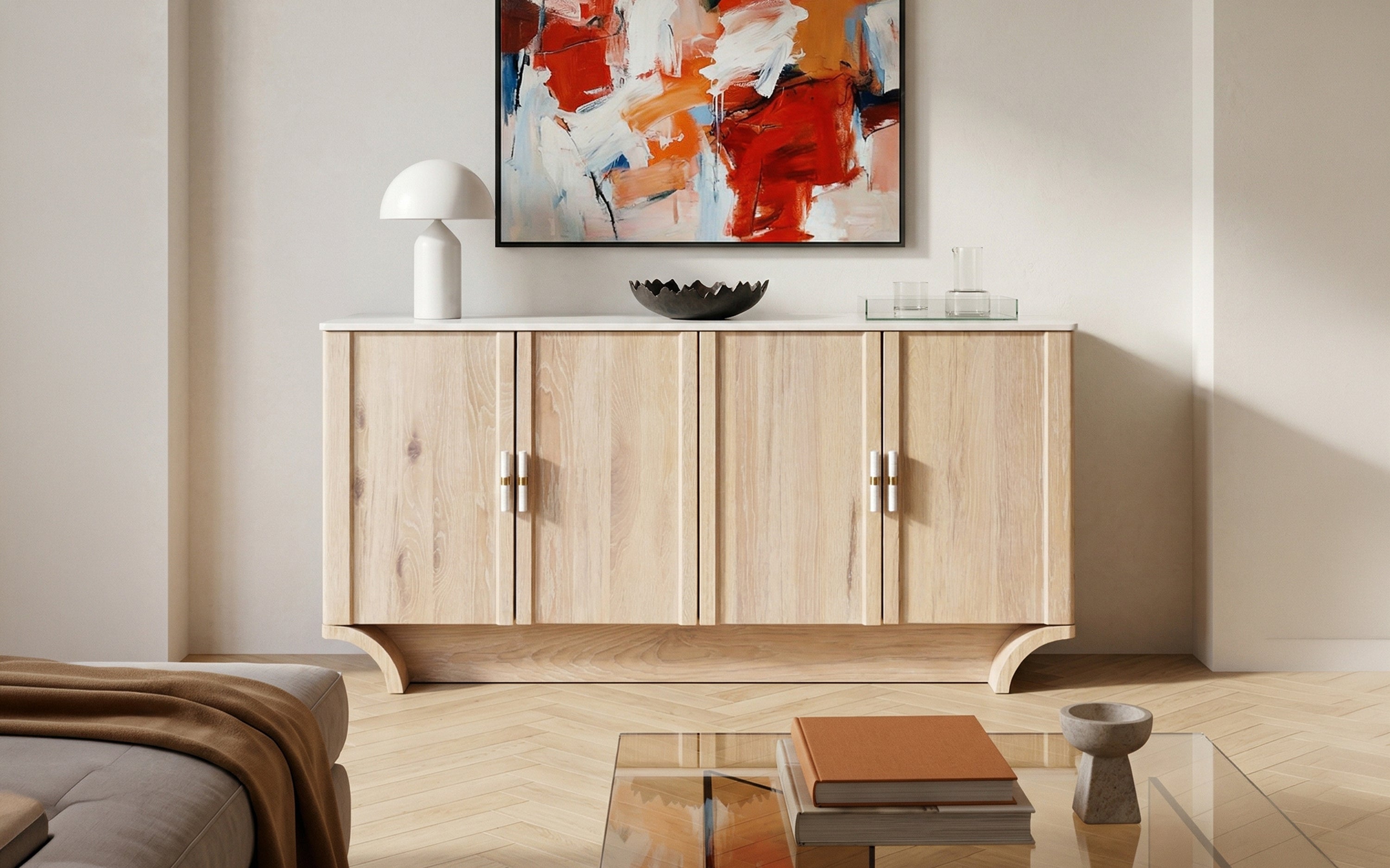 Buy Dune Marble Top Sideboard Cabinet in White Finish - Orange Tree