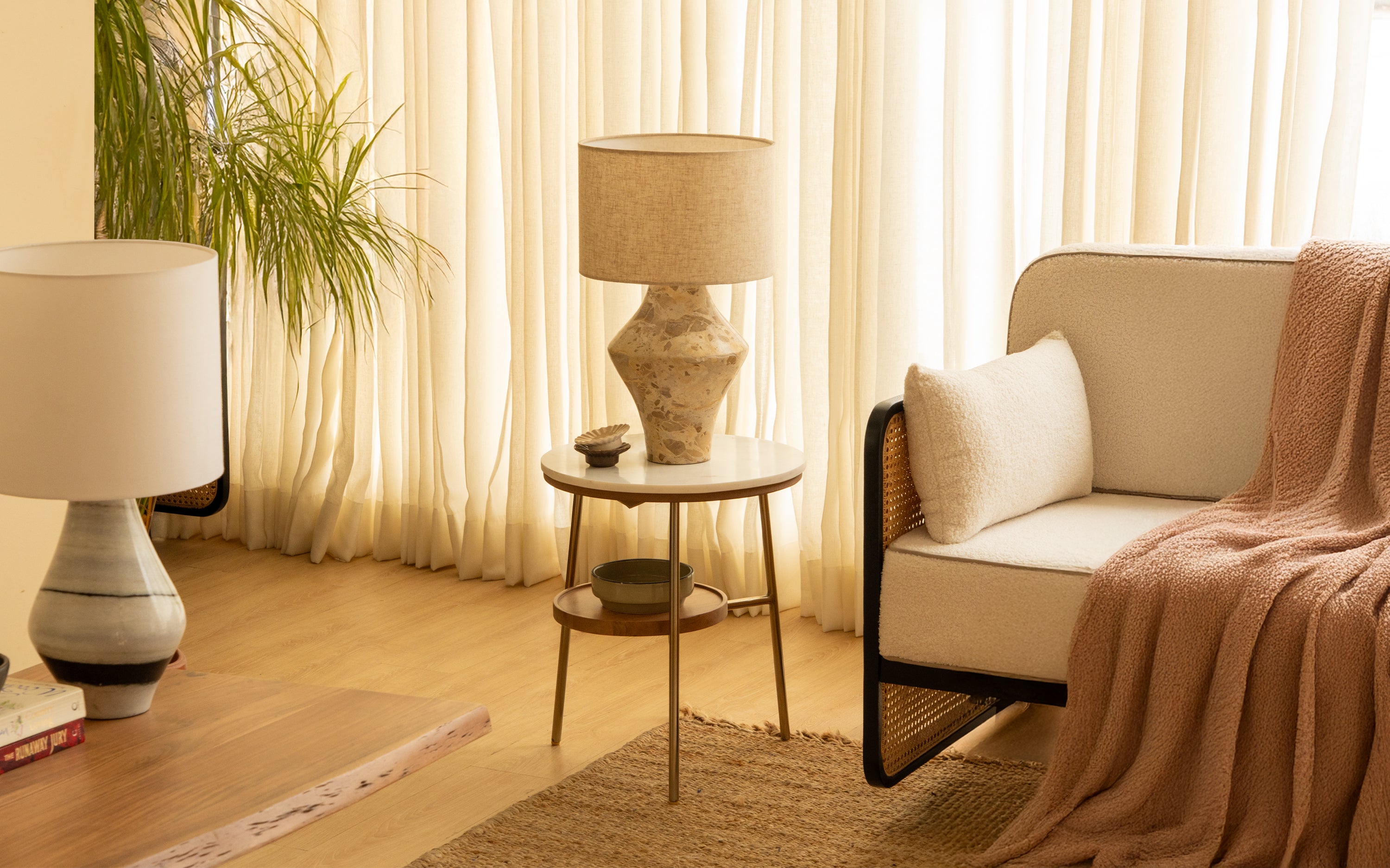 Marble Top Mable Side Table with Shelf | Gold Finish Metal Legs - Orange Tree