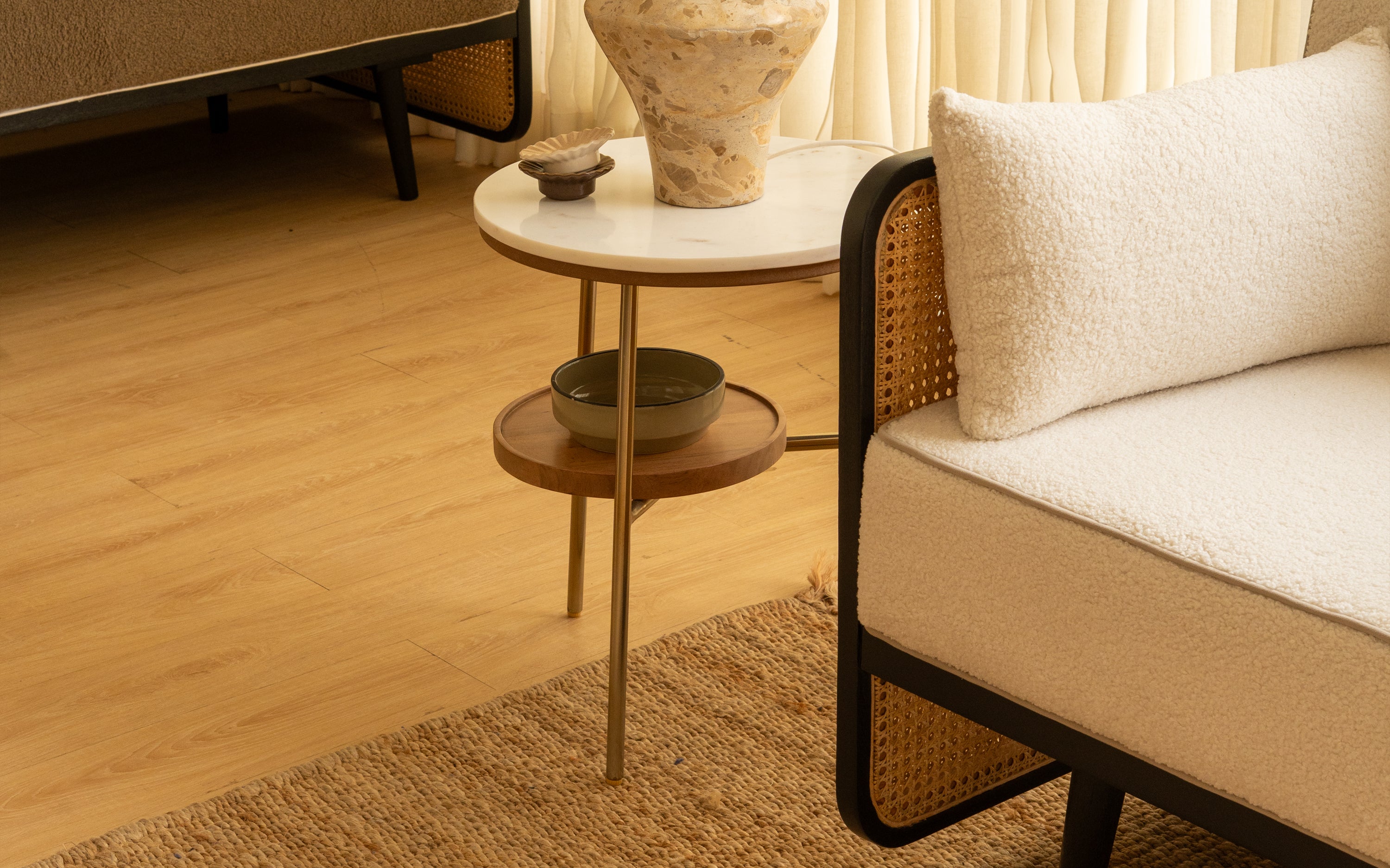 Marble Top Mable Side Table with Shelf | Gold Finish Metal Legs - with white background - Orange Tree