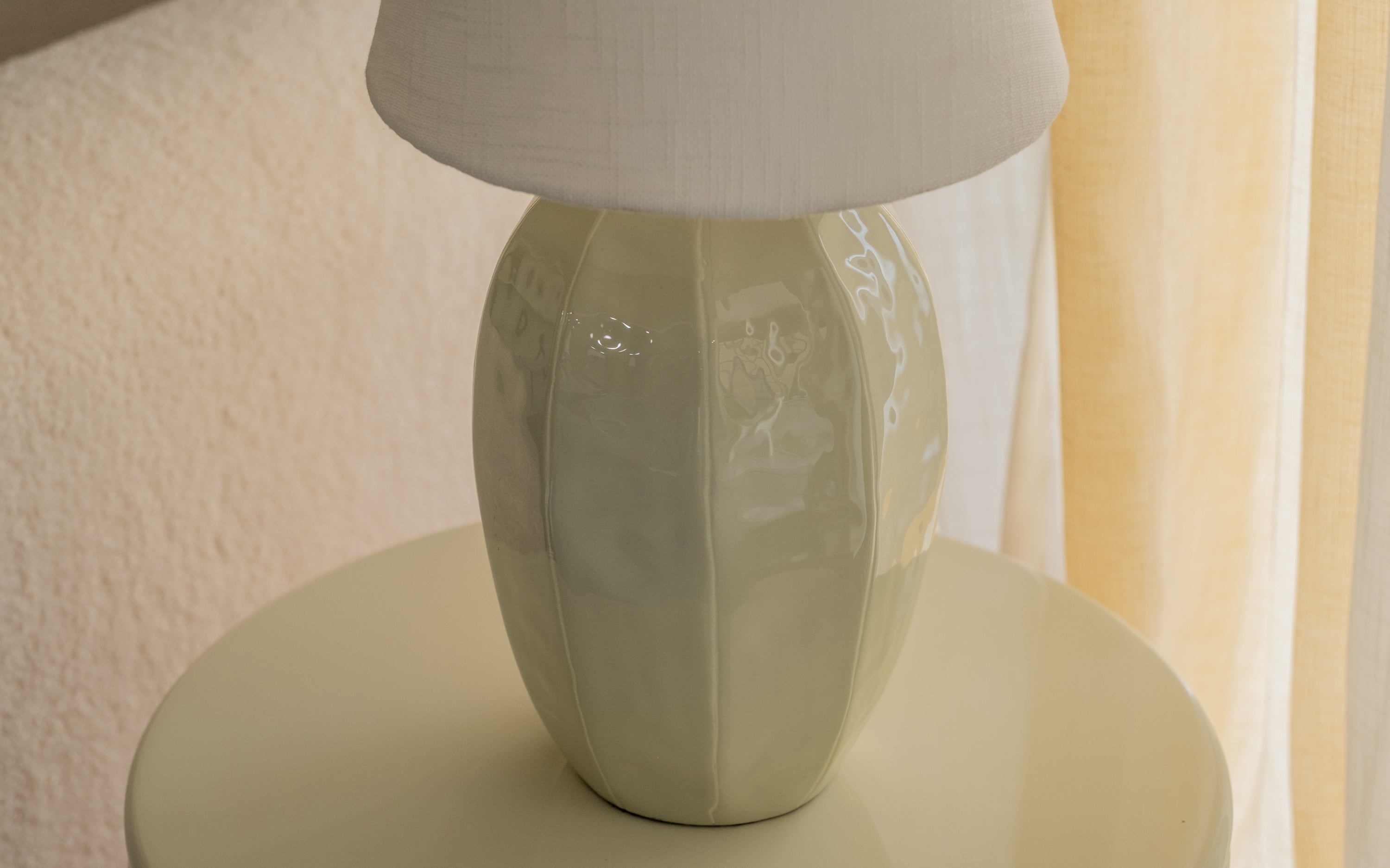 Taoza Vase Sage Green Table Lamp | Metal Base & Fabric Shade - Close shot - from left angle - Orange Tree