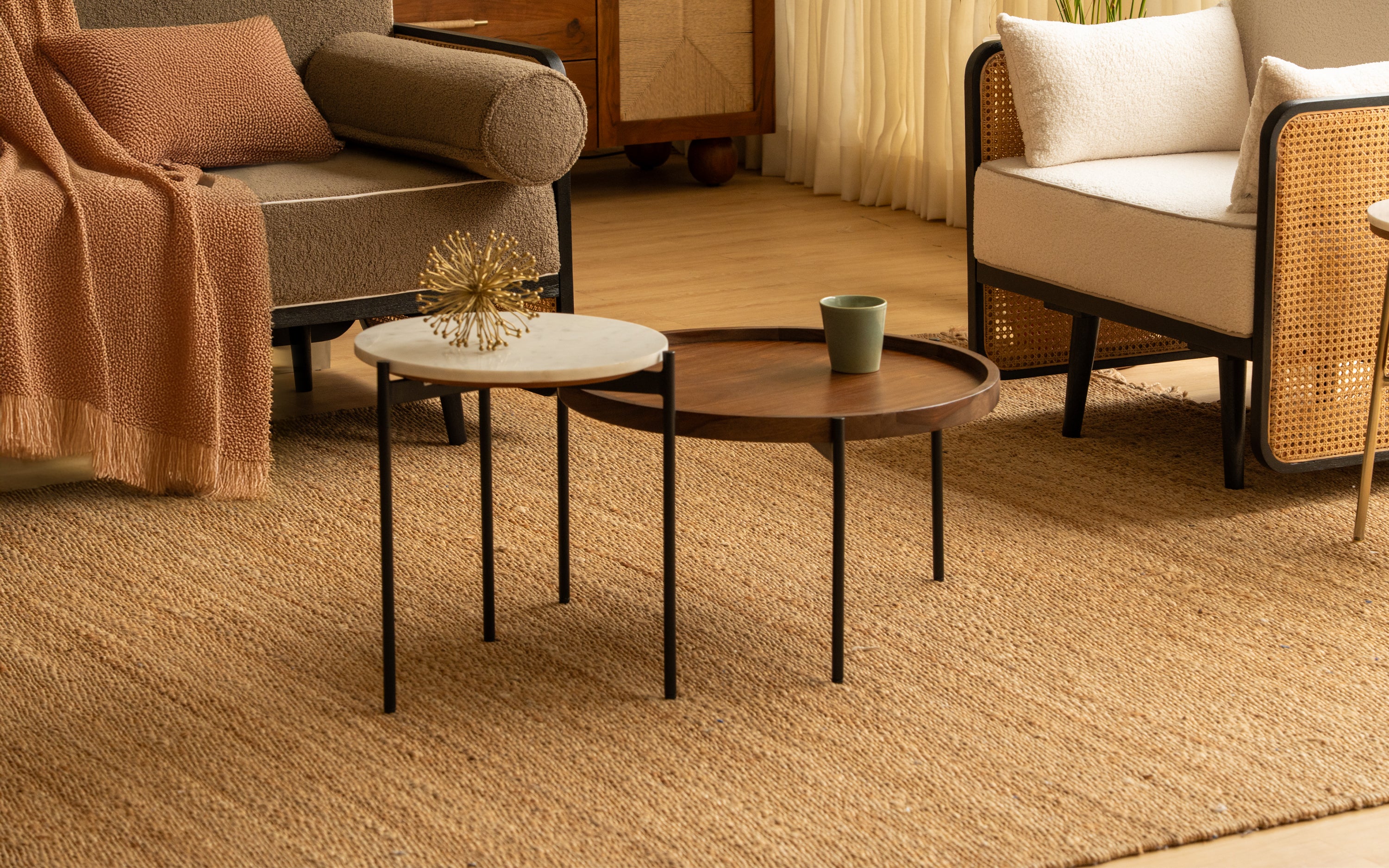 Throne Round Coffee Table Set of 2 | Marble Top Coffee table - Close shot - Orange Tree