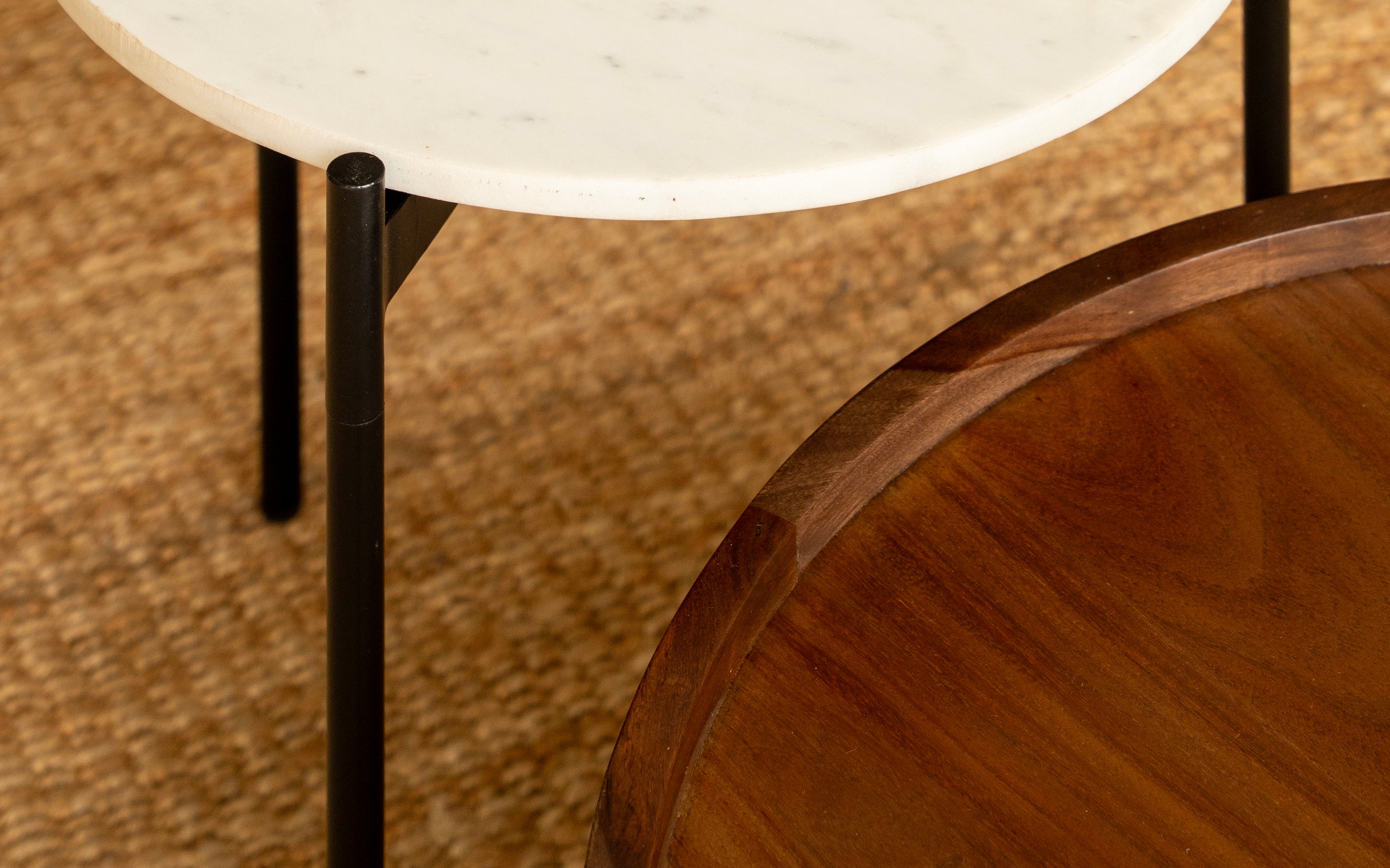 Throne Round Coffee Table Set of 2 | Marble Top Coffee table - Close shot - from upper angle - Orange Tree