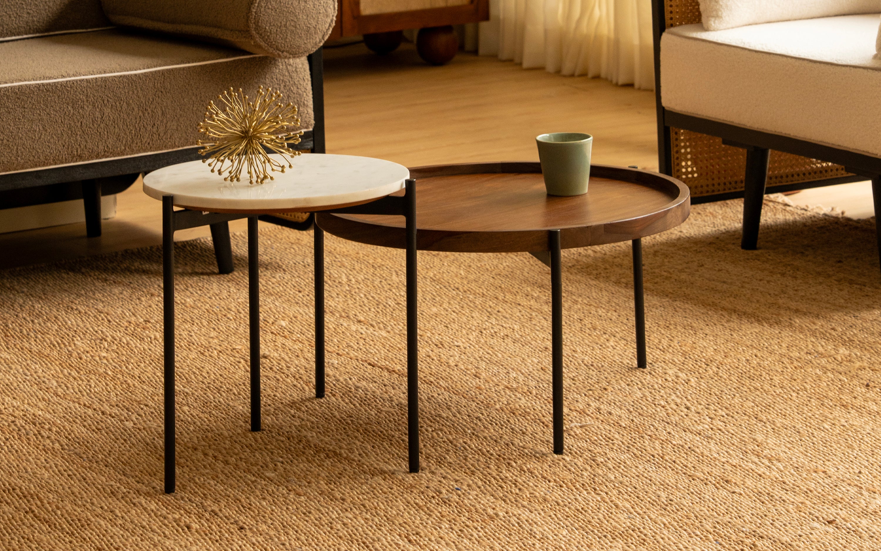 Throne Round Coffee Table Set of 2 | Marble Top Coffee table - Orange Tree