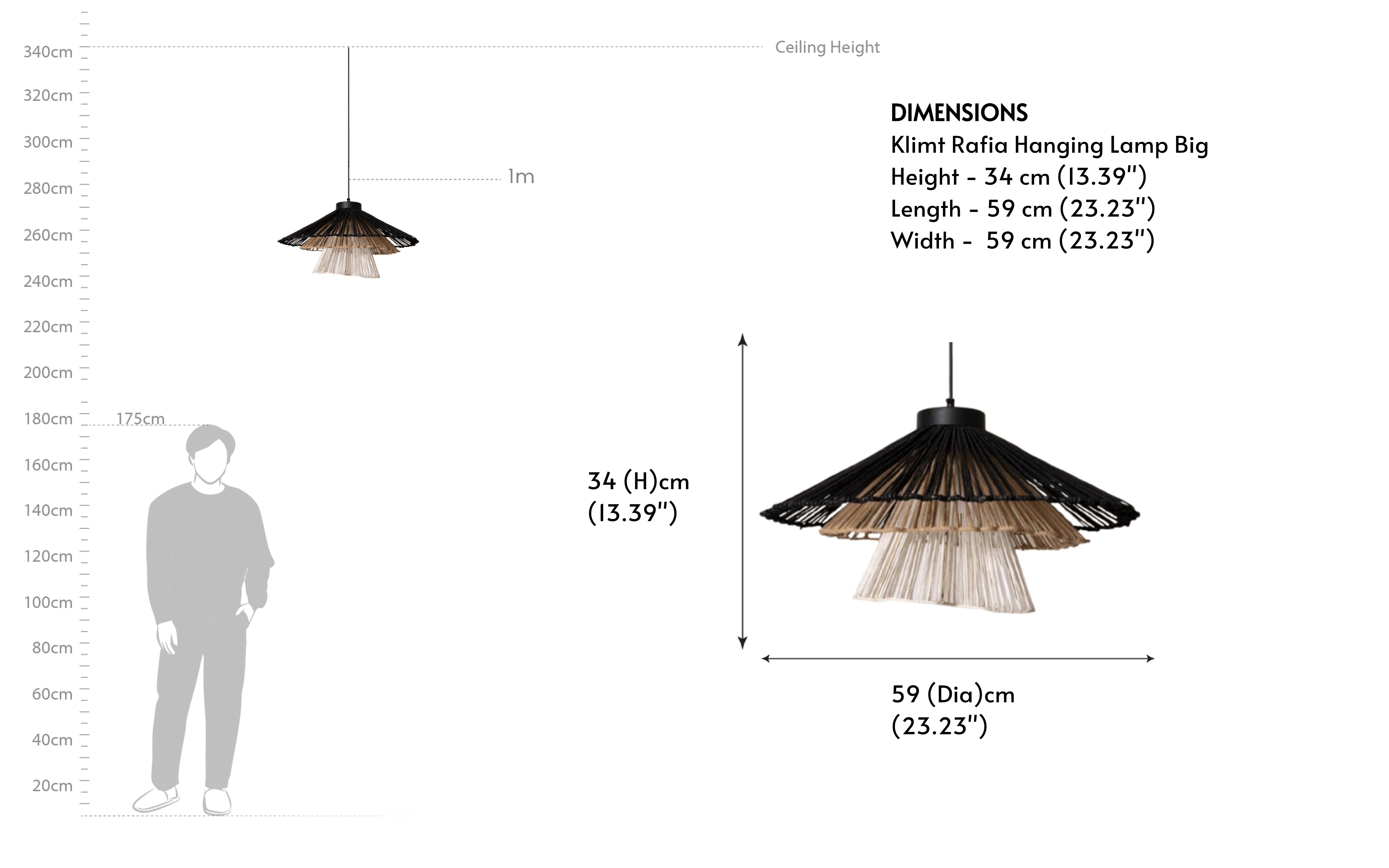 Buy Klimt Conical Rafia Hanging Lamp Big - Close shot - from right angle - Orange Tree