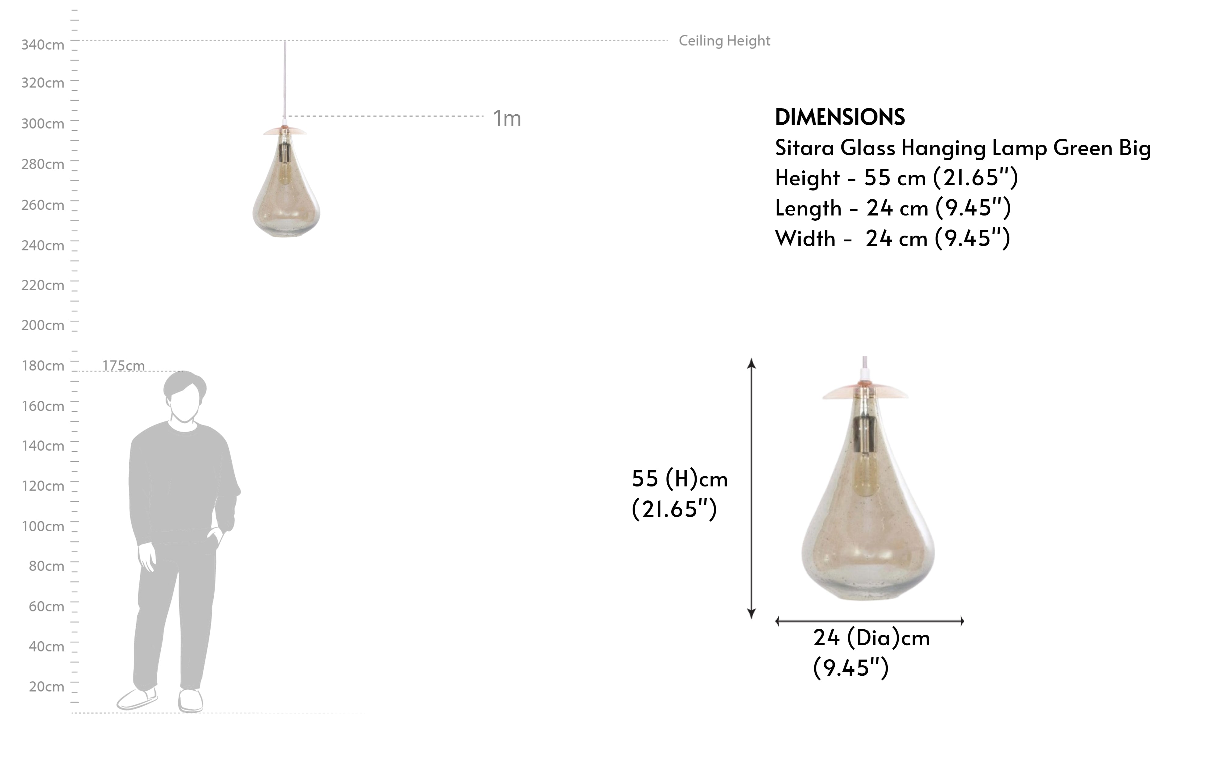 Buy Sitara Small Glass Drop Hanging Lamp for Homes - Close shot - from right angle - Orange Tree
