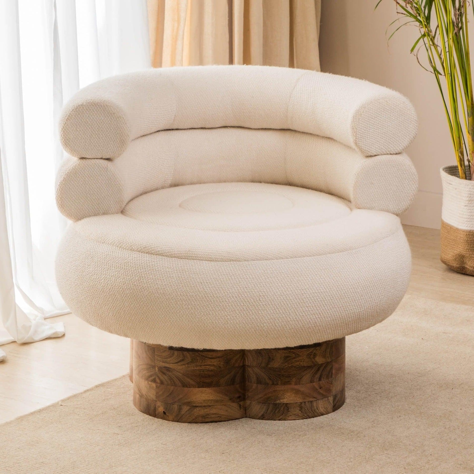 Reo Round Wood Base Lounge Sofa Chair