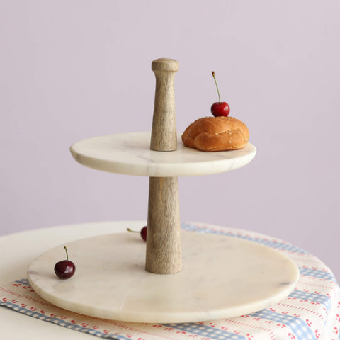 Damas 2-Tier Cake Stand Marble Wood