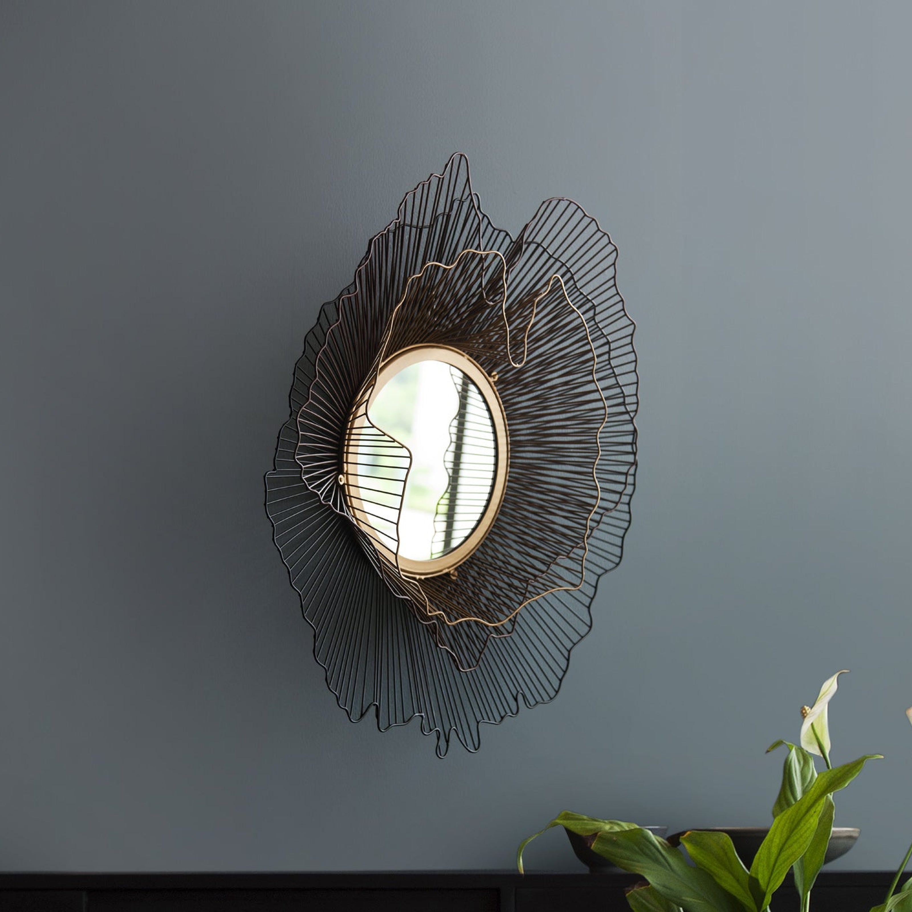 Klimt decorative wall mirror with black brown and gold metal frame