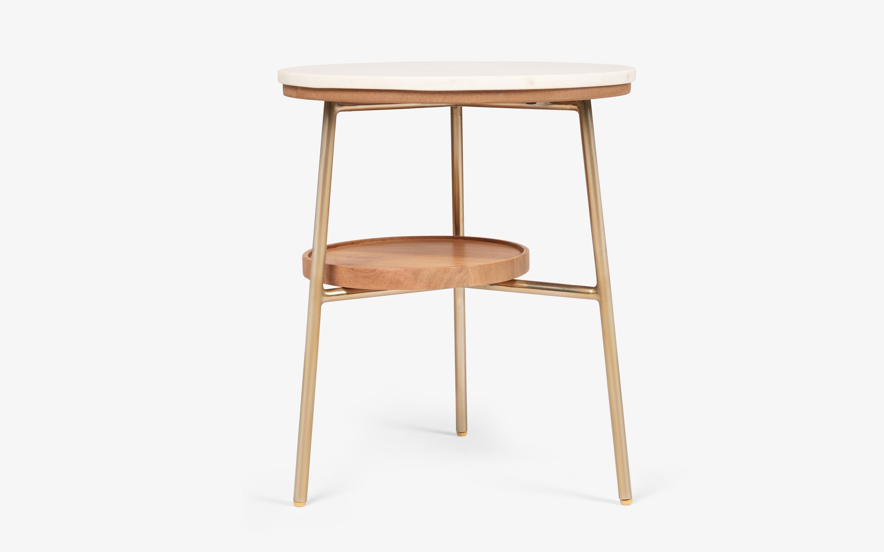 Marble Top Mable Side Table with Shelf | Gold Finish Metal Legs - with white background - Orange Tree