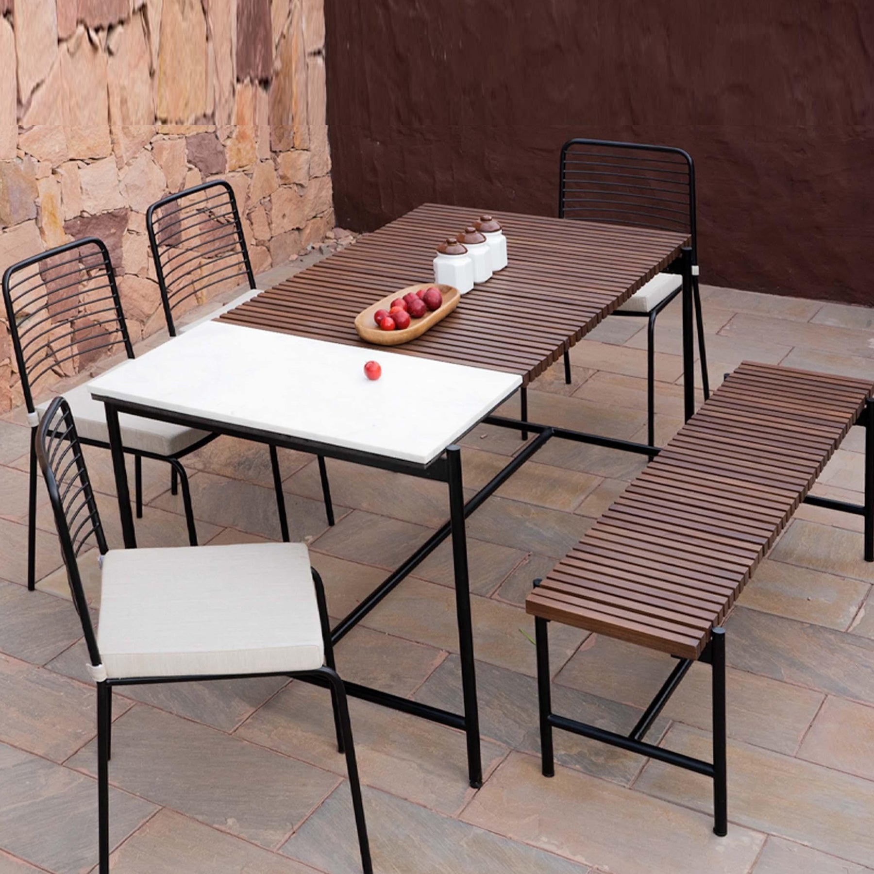 Covent Garden Outdoor Dining Table With 4 Chairs and Bench