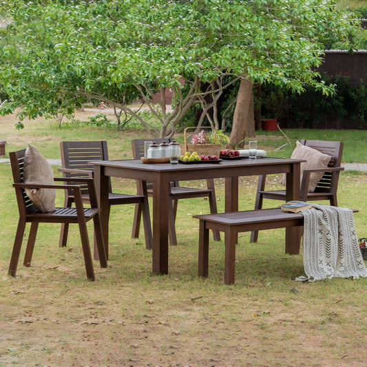 Alfresco Teak wood Dining Table With 4 Arm Chairs And Bench