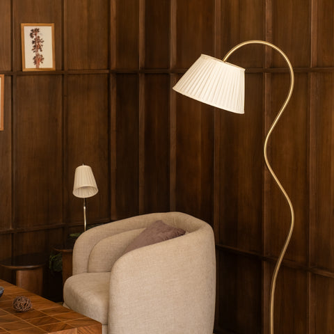 Fabric shade floor lamp side upper view
