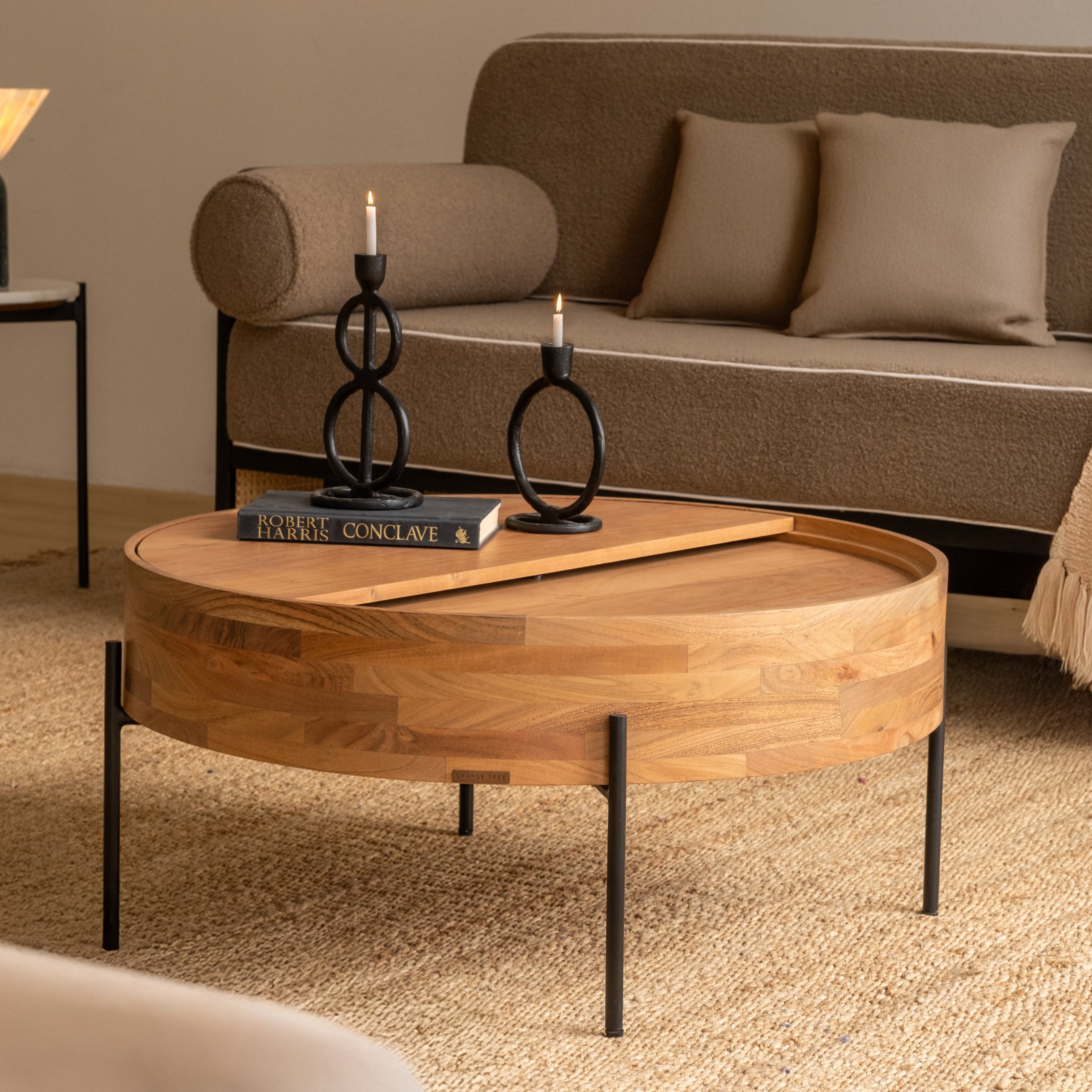 Dali wooden coffee table with Acacia wood and sliding storage