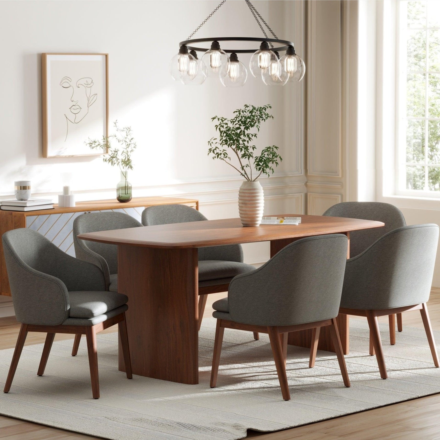 Anish Dining Table With 6 Wayane Chair With Arm