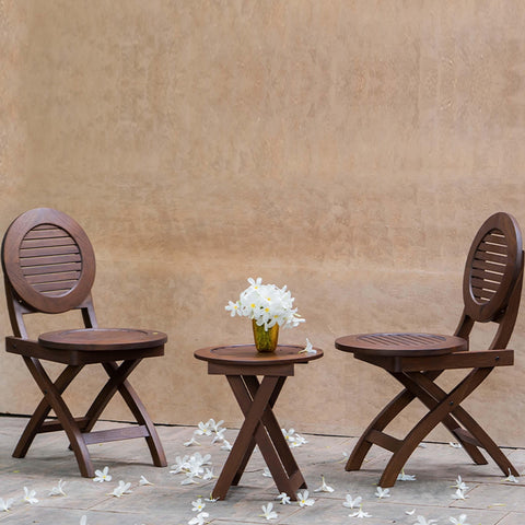 Alfresco Outdoor Folding Round Stool With 2 Folding Round Chairs