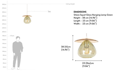 Sitara Squat Glass Hanging Lamp Green