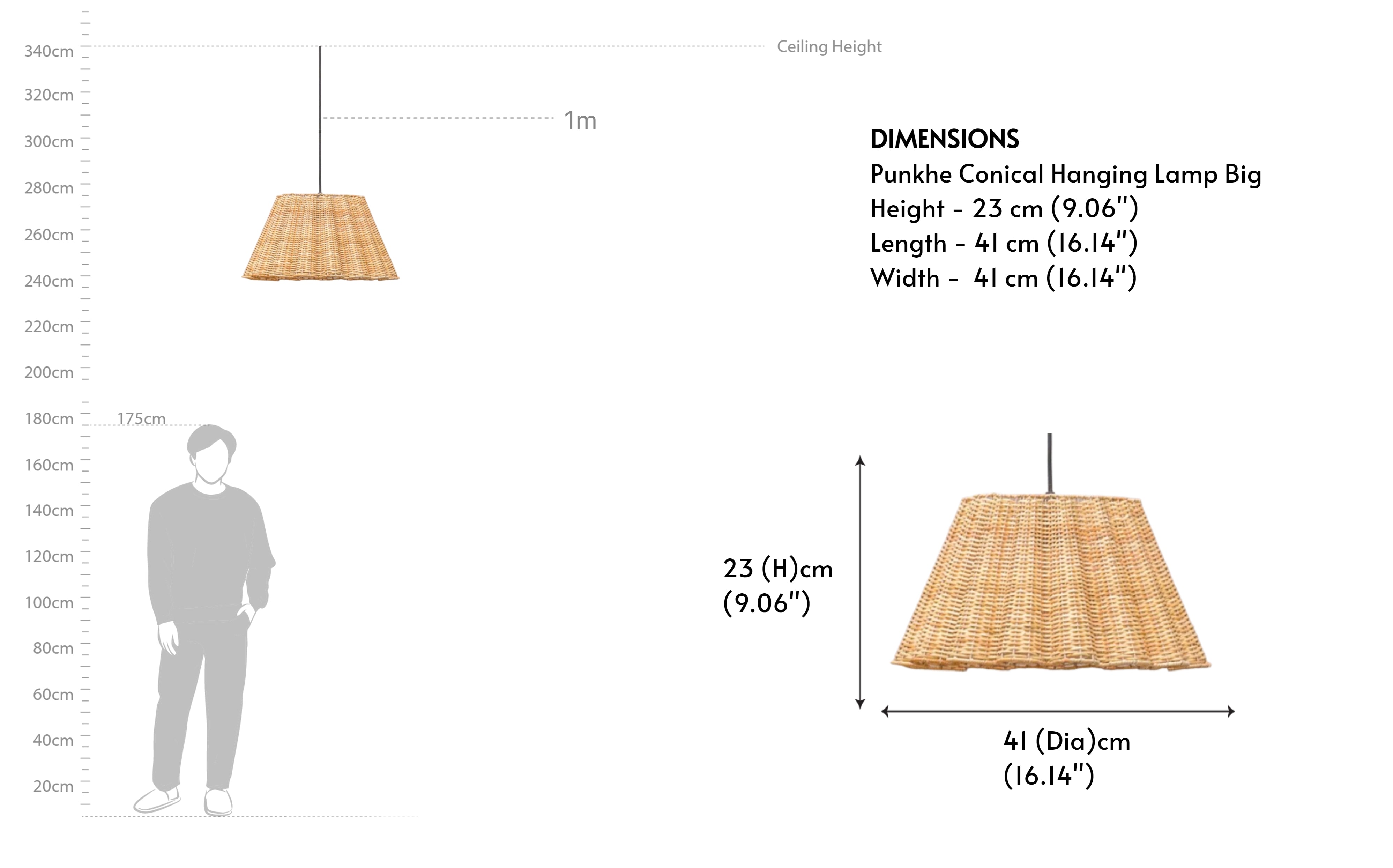 Buy Punkhe Conical Cane Hanging Light - Close shot - from right angle - Orange Tree