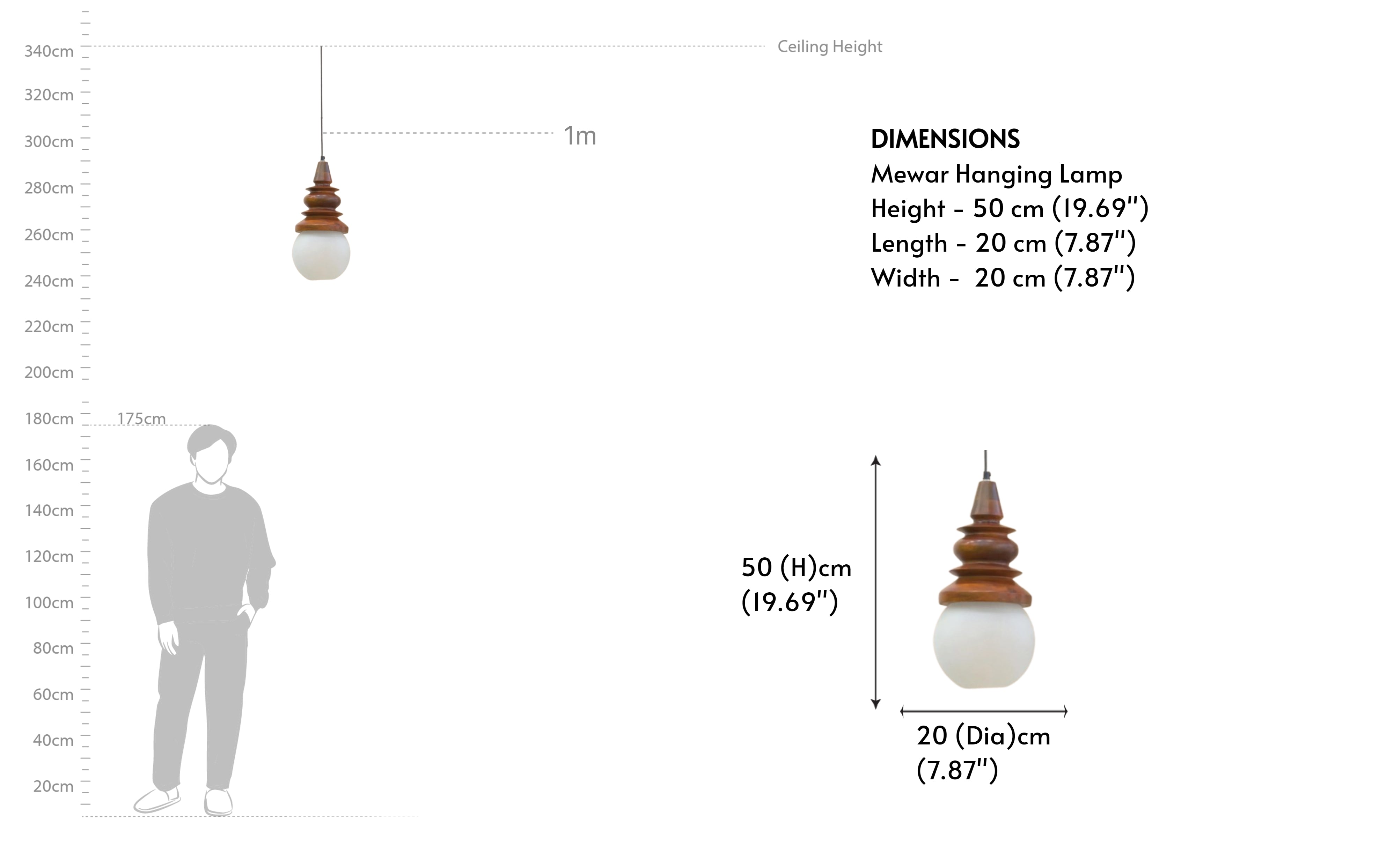 Buy Mewar Wooden Hanging Lamp With Frosted Glass - Close shot - from right angle - Orange Tree