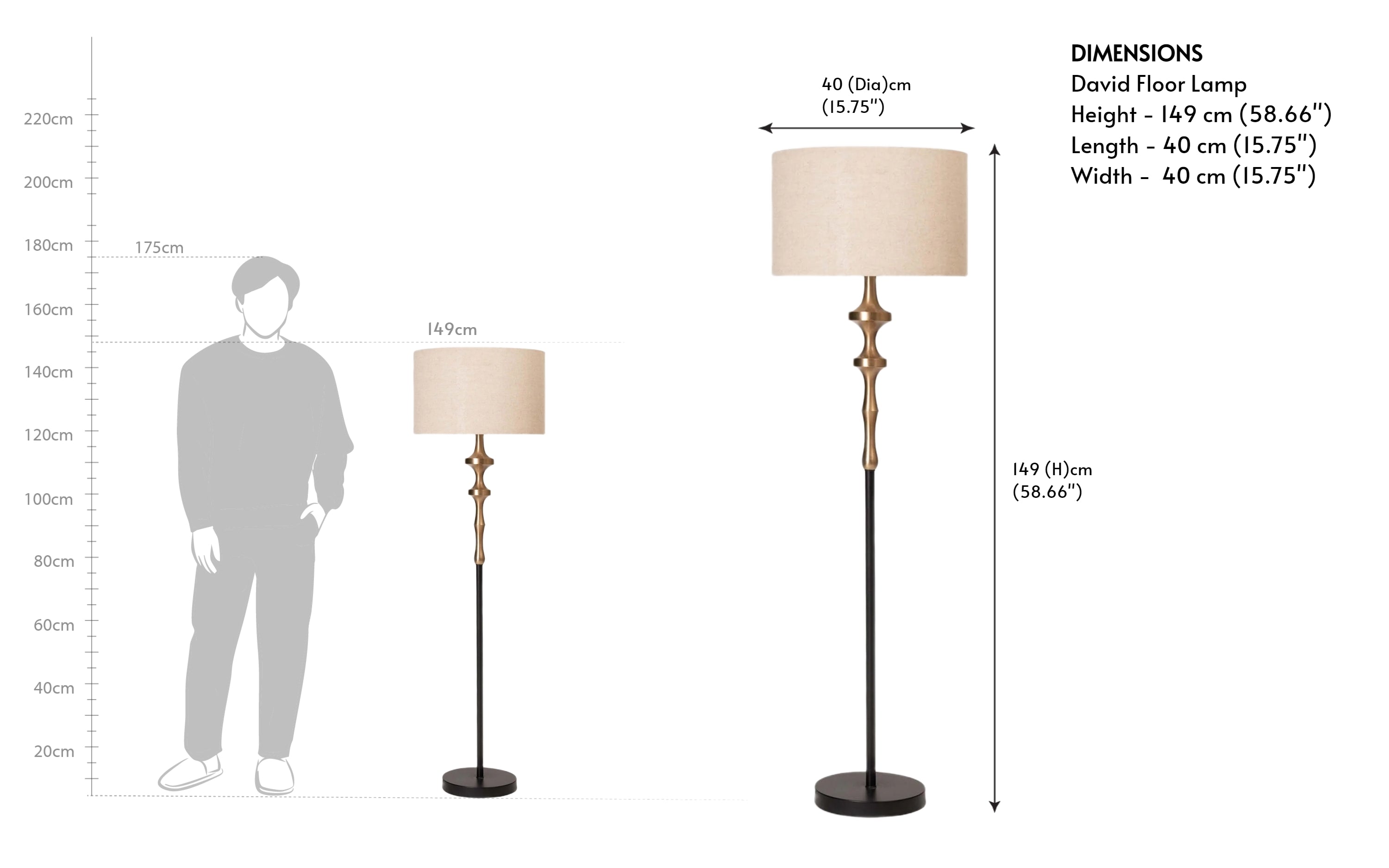 David Black Gold Floor Lamp with Cotton Shade Corner Lamp