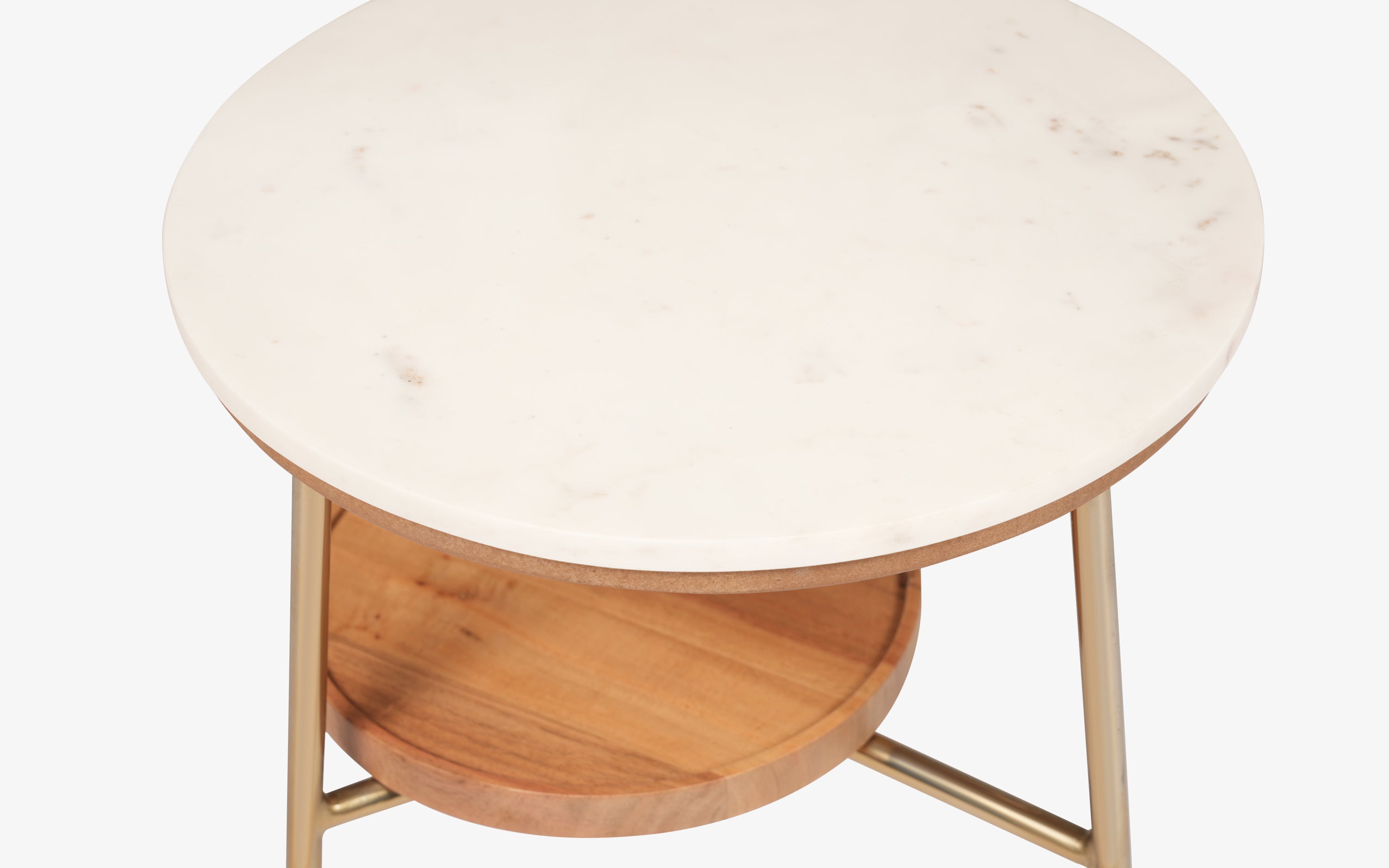 Marble Top Mable Side Table with Shelf | Gold Finish Metal Legs - with white background - Orange Tree