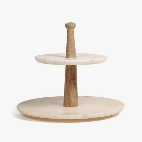 Damas 2-Tier Cake Stand Marble Wood