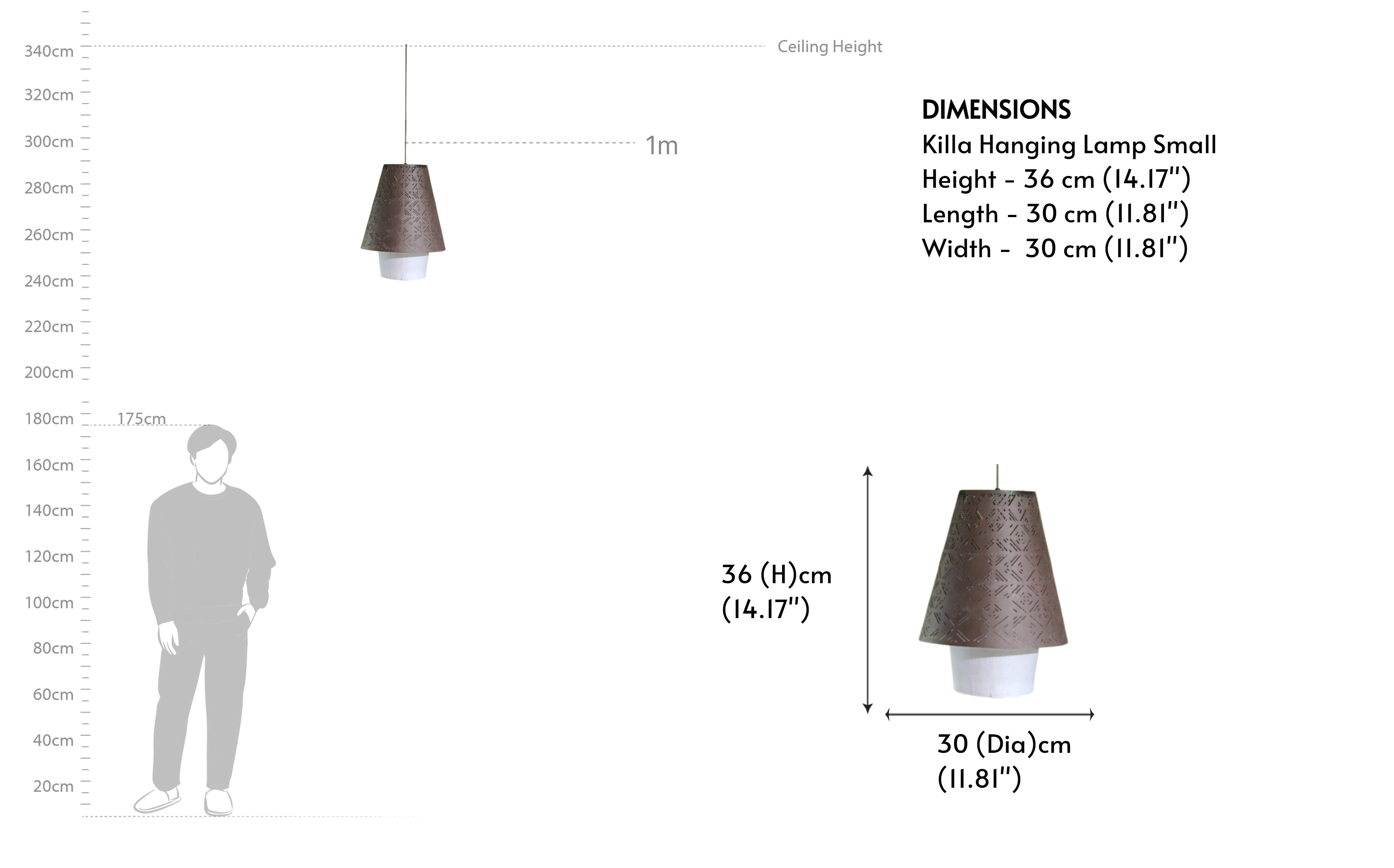 Buy Killa Brown Metal Pendant Ceiling Lamp With Shade - Close shot - from right angle - Orange Tree