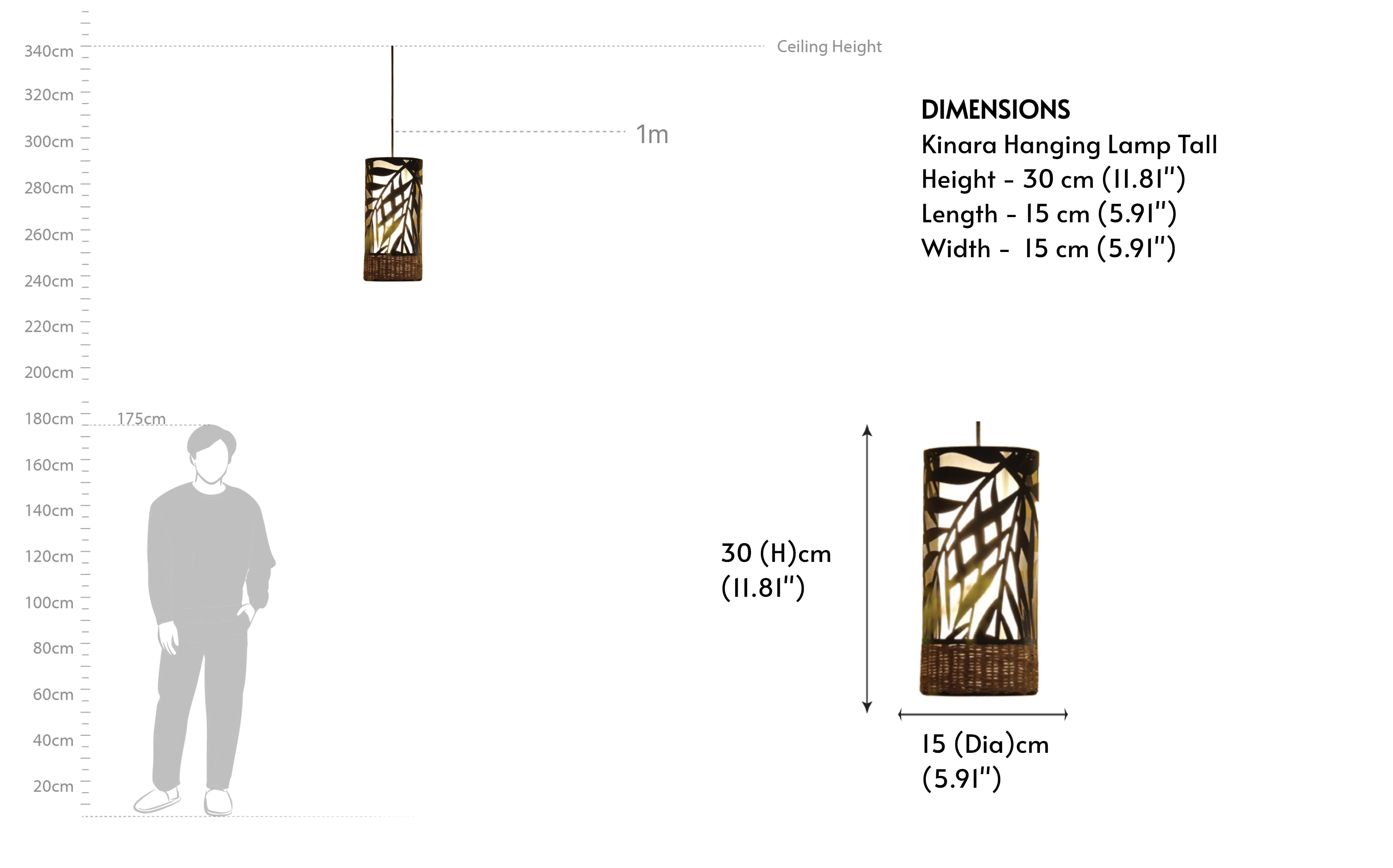 Buy Kinara Cylindrical Metal Hanging Lamp for Living Room - Close shot - from right angle - Orange Tree