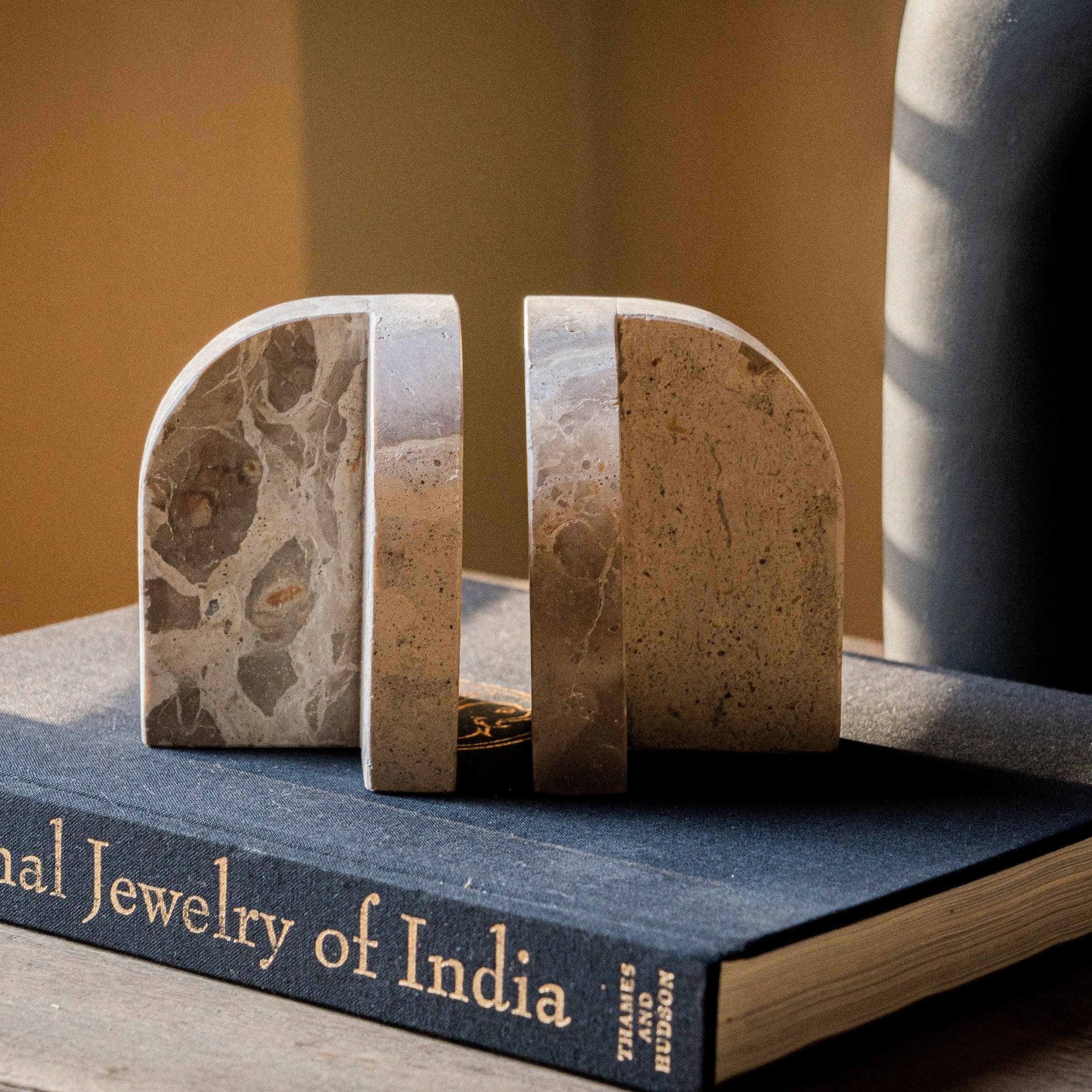 Arch Marble Book End in Panther Beige Stone Matte Finish