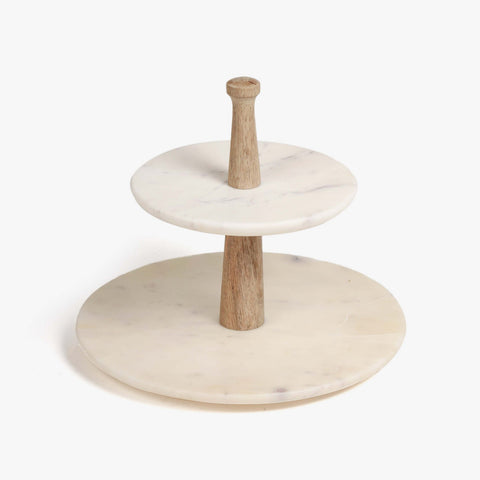 Damas 2-Tier Cake Stand Marble Wood