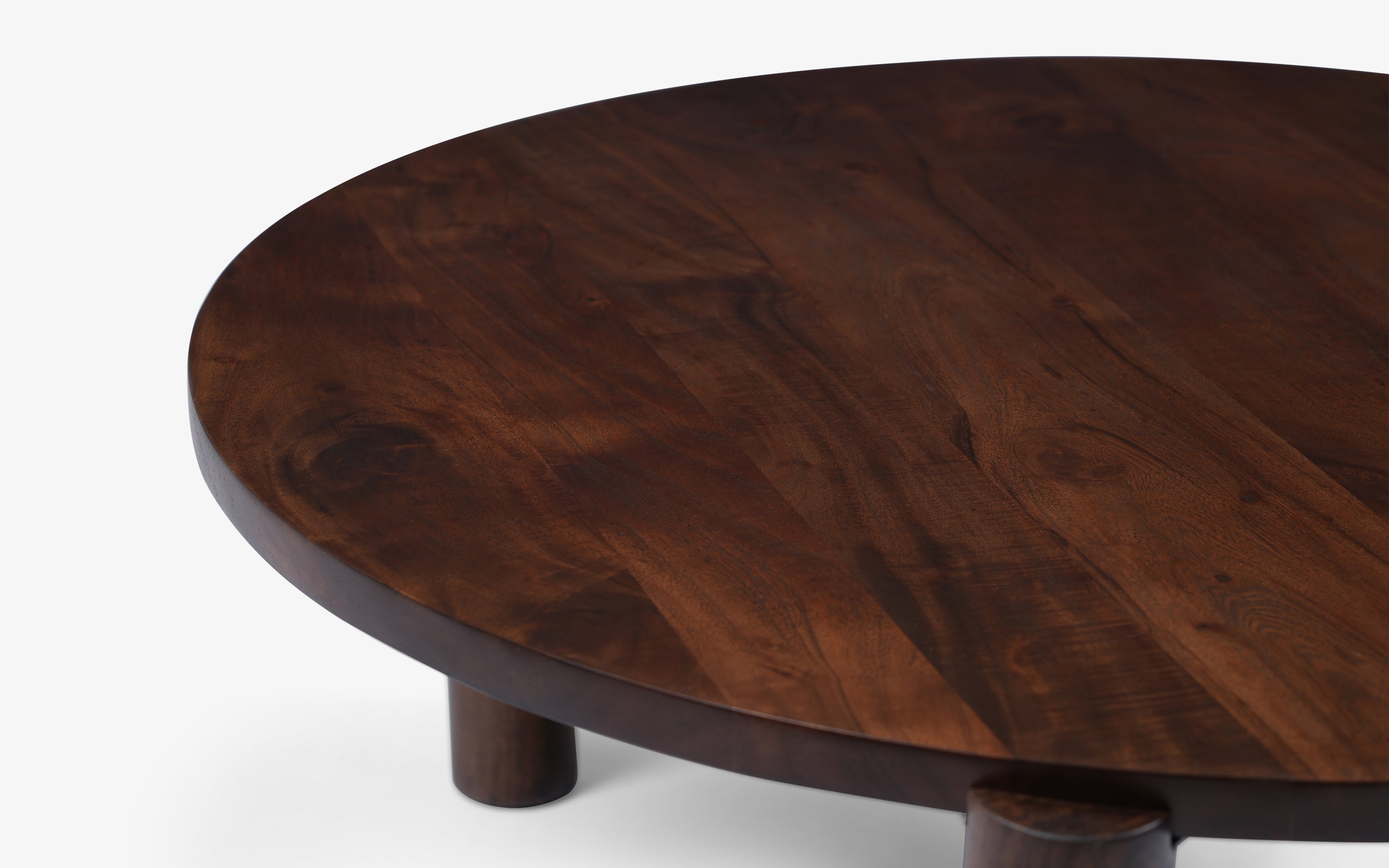 Bahama Wooden Round Coffee Table in Walnut Finish - with white background - Orange Tree