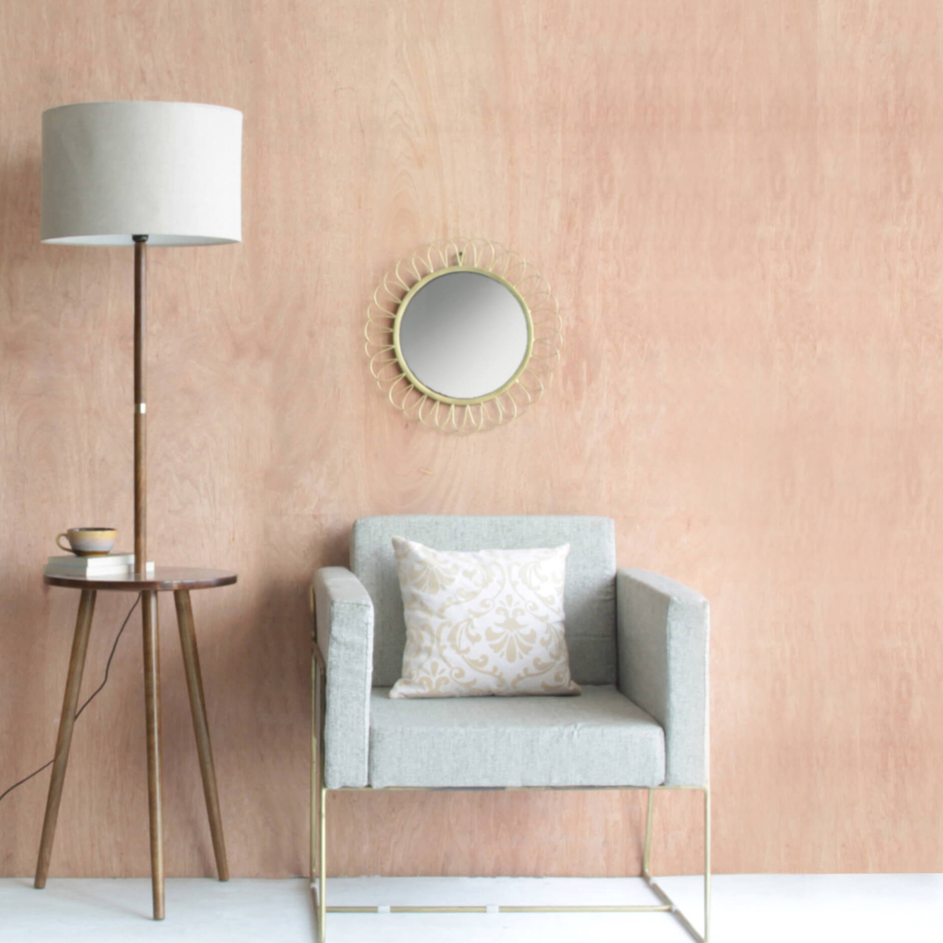 Mica Floor Lamp walnut ,wood and golden finish