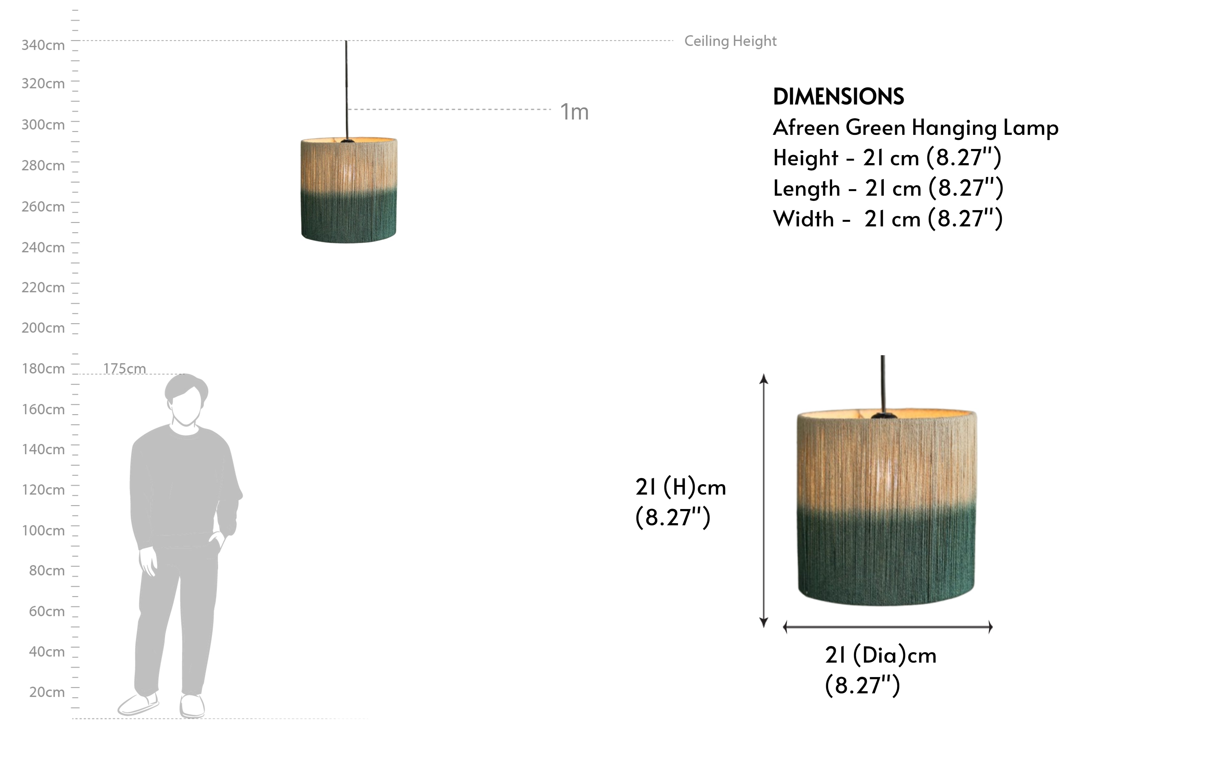 Afreen Green Cylindrical Cane Pendant Light | Woven Shade - Close shot - from right angle - Orange Tree