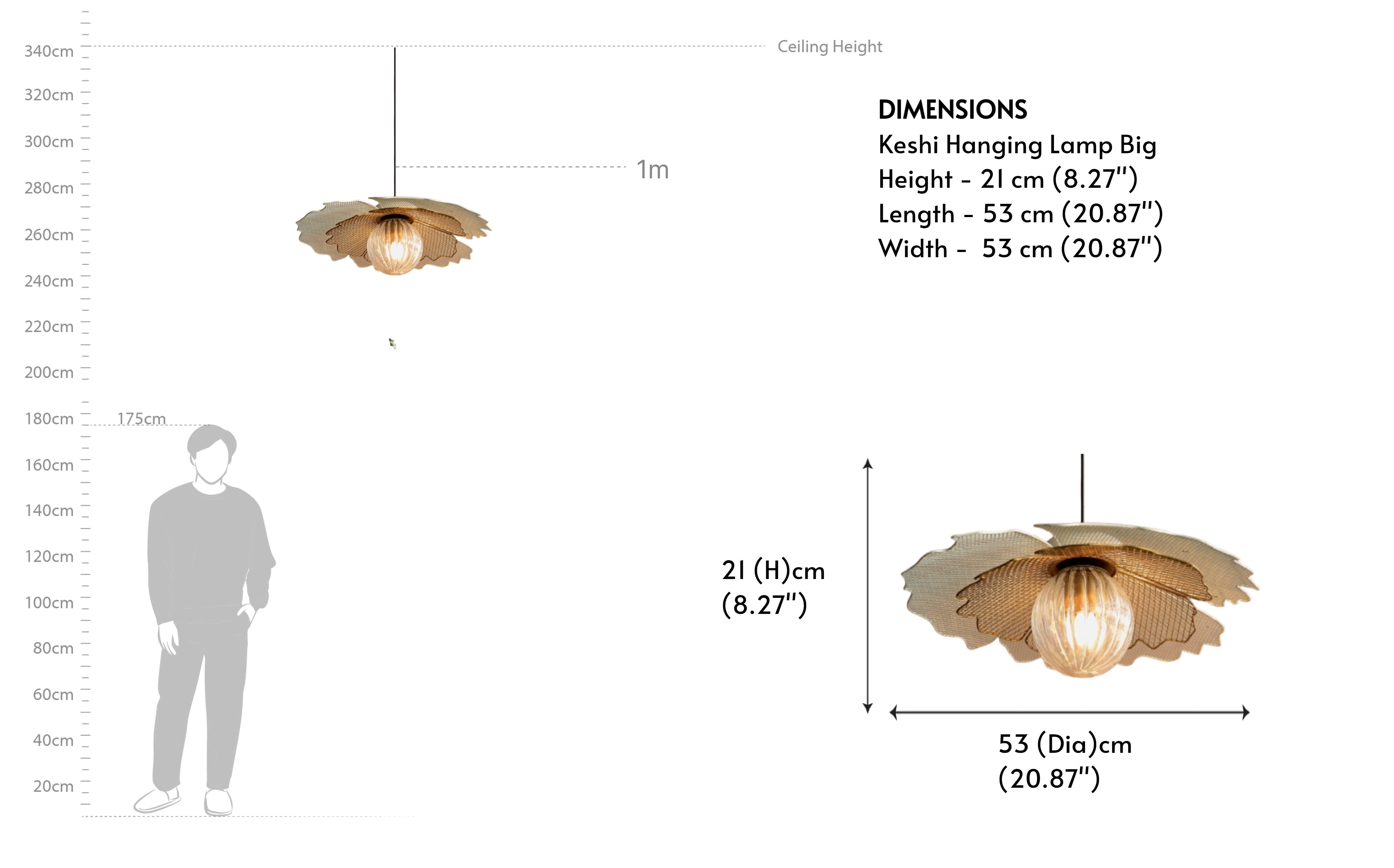 Keshi Gold Glass Pendant Light - Close shot - from right angle - Orange Tree