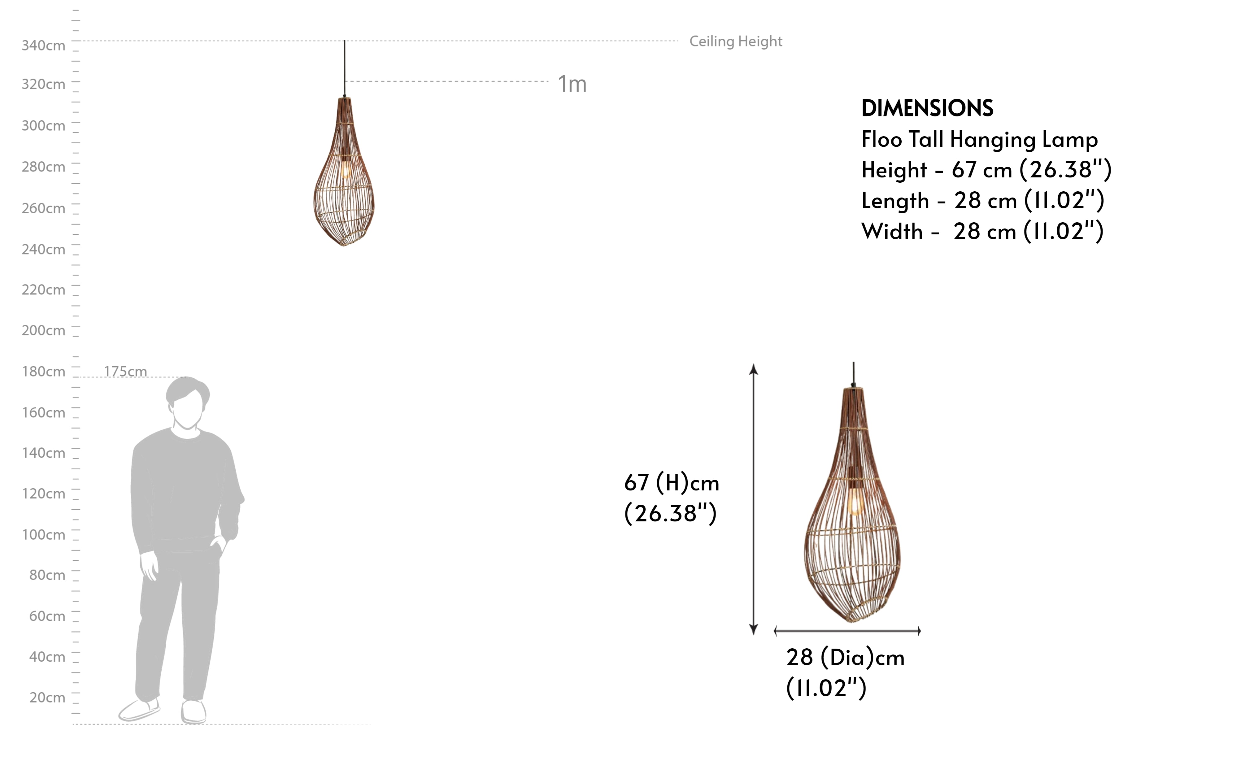 Buy Floo Cane Drop Pendant Light | Metal Hanging Light - Close shot - from right angle - Orange Tree