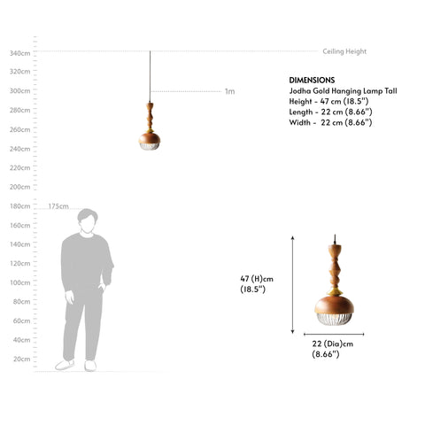 Jodha Gold Hanging Lamp Tall